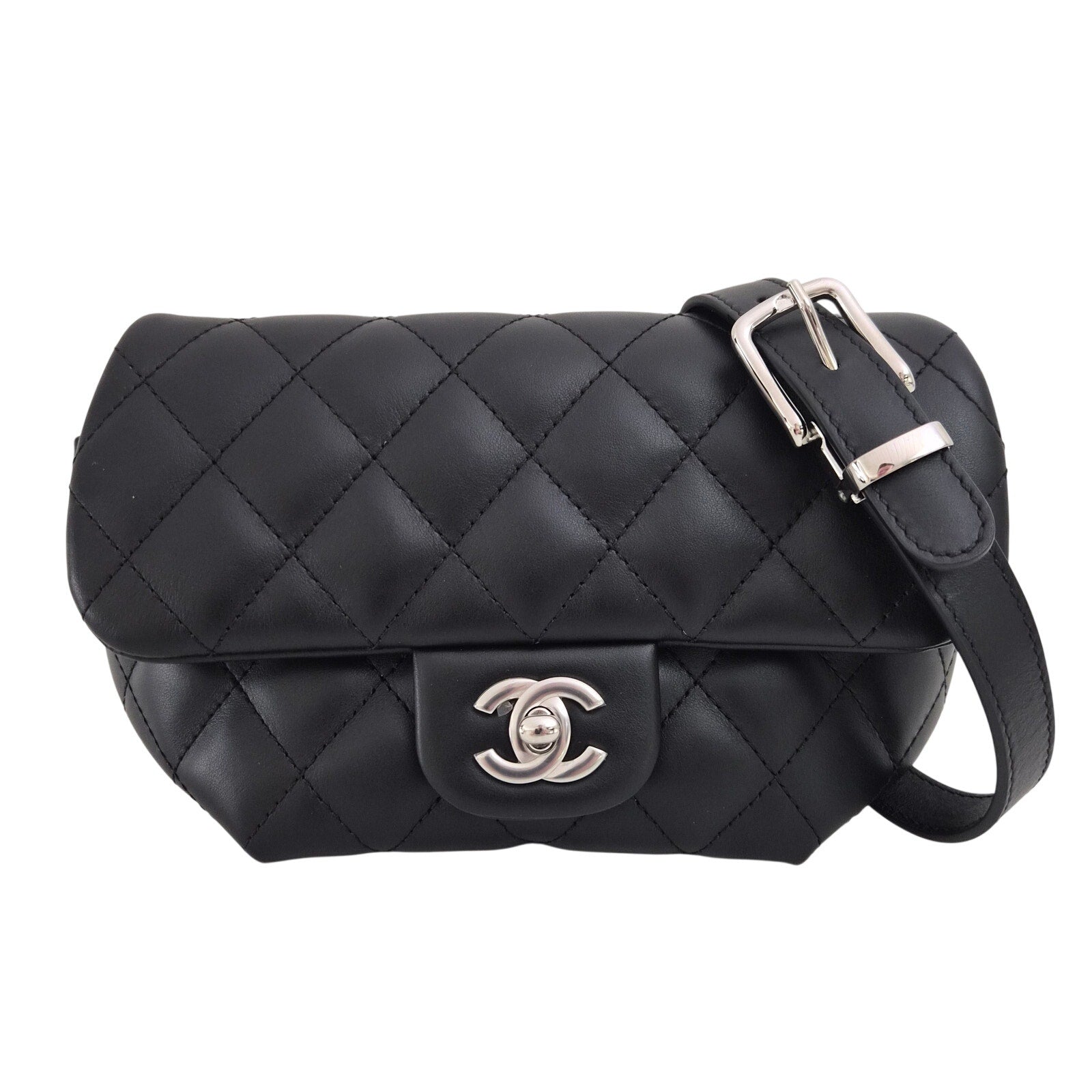 Chanel Quilted Uniform Leather CC Belt Bum Bag Black