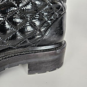Chanel 21A CC Shiny Calfskin Quilted Lace Up Combat Boots US 8.5 / EU 38.5