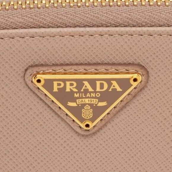 Prada Saffiano Zip Around Card Holder Beige