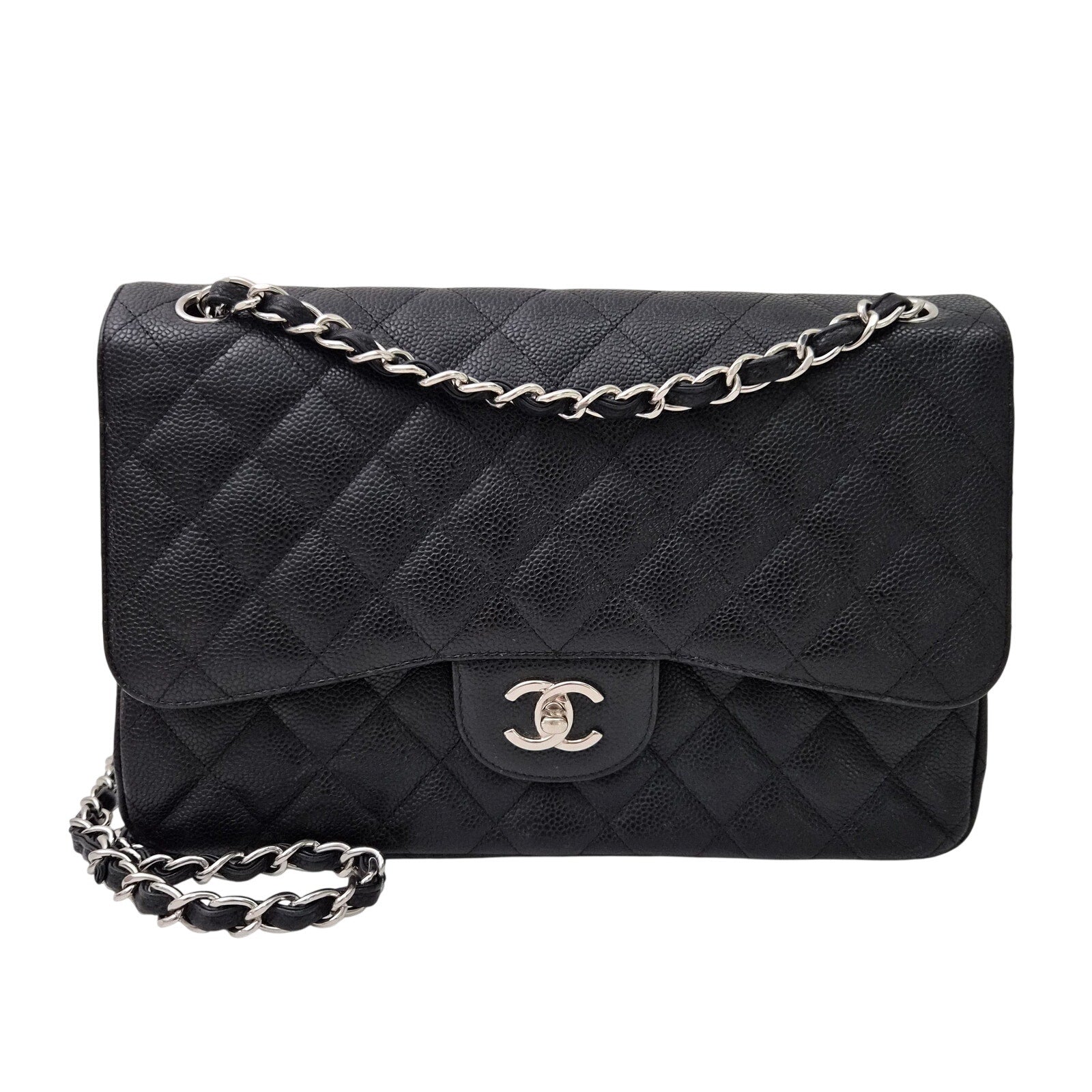 Chanel Caviar Leather Quilted Jumbo Double Classic Flap Black