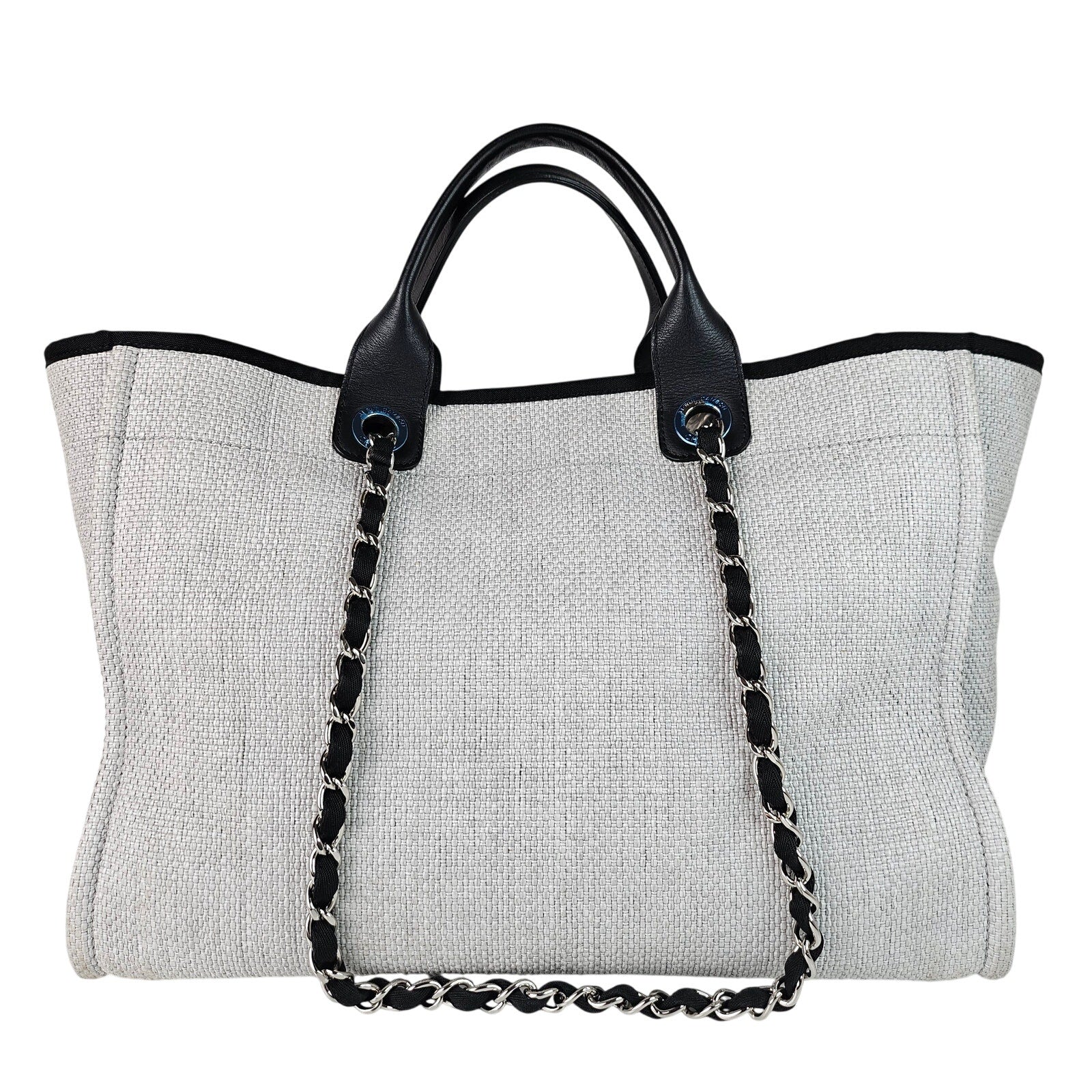 Chanel Woven Raffia Medium Deauville Tote Bag Gray