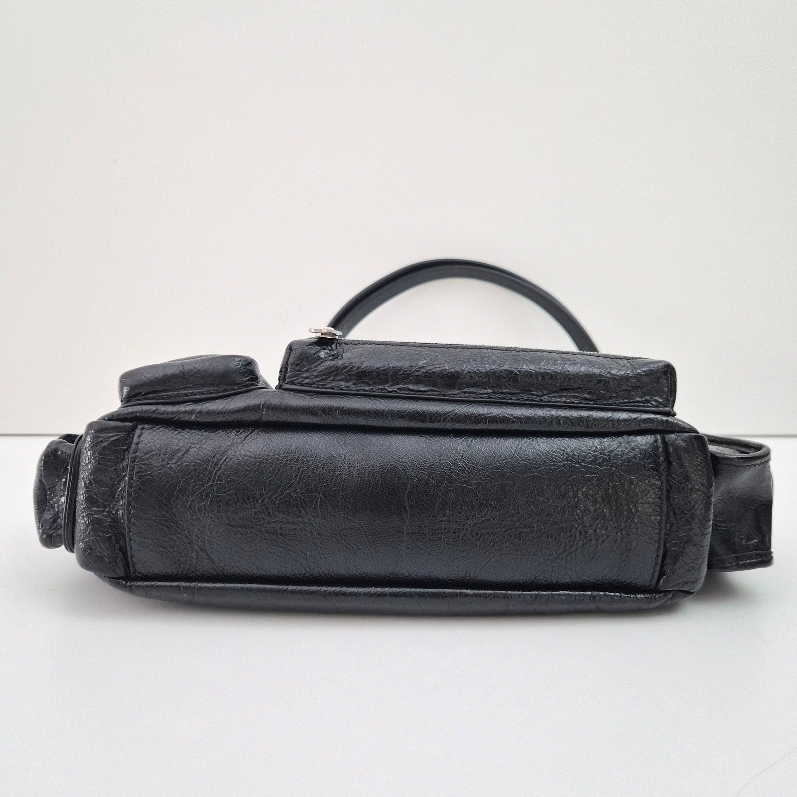 Balenciaga Agneau Arena Superbusy XS Sling Zip Shoulder Bag Black