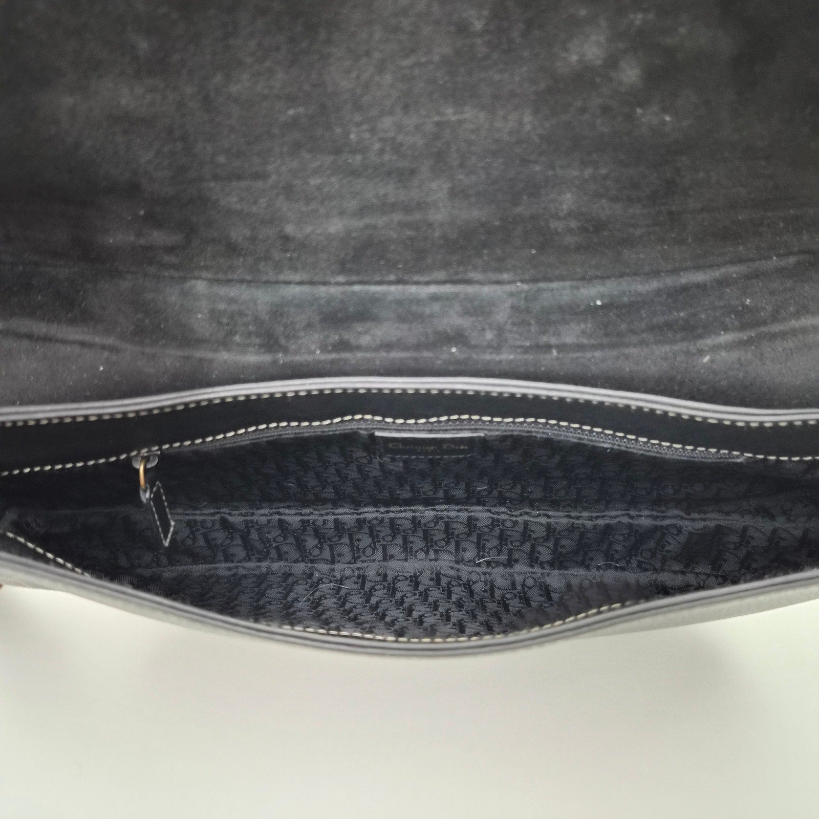 Christian Dior Vintage Saddle Messenger Bag Leather Black