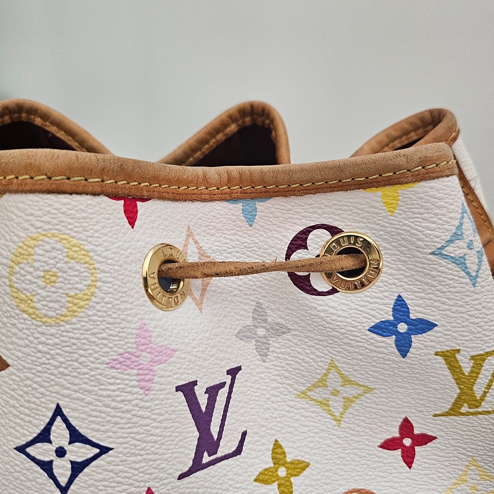 Louis Vuitton Takashi Murakami Monogram Multicolor Petit Noe White Bucket Bag