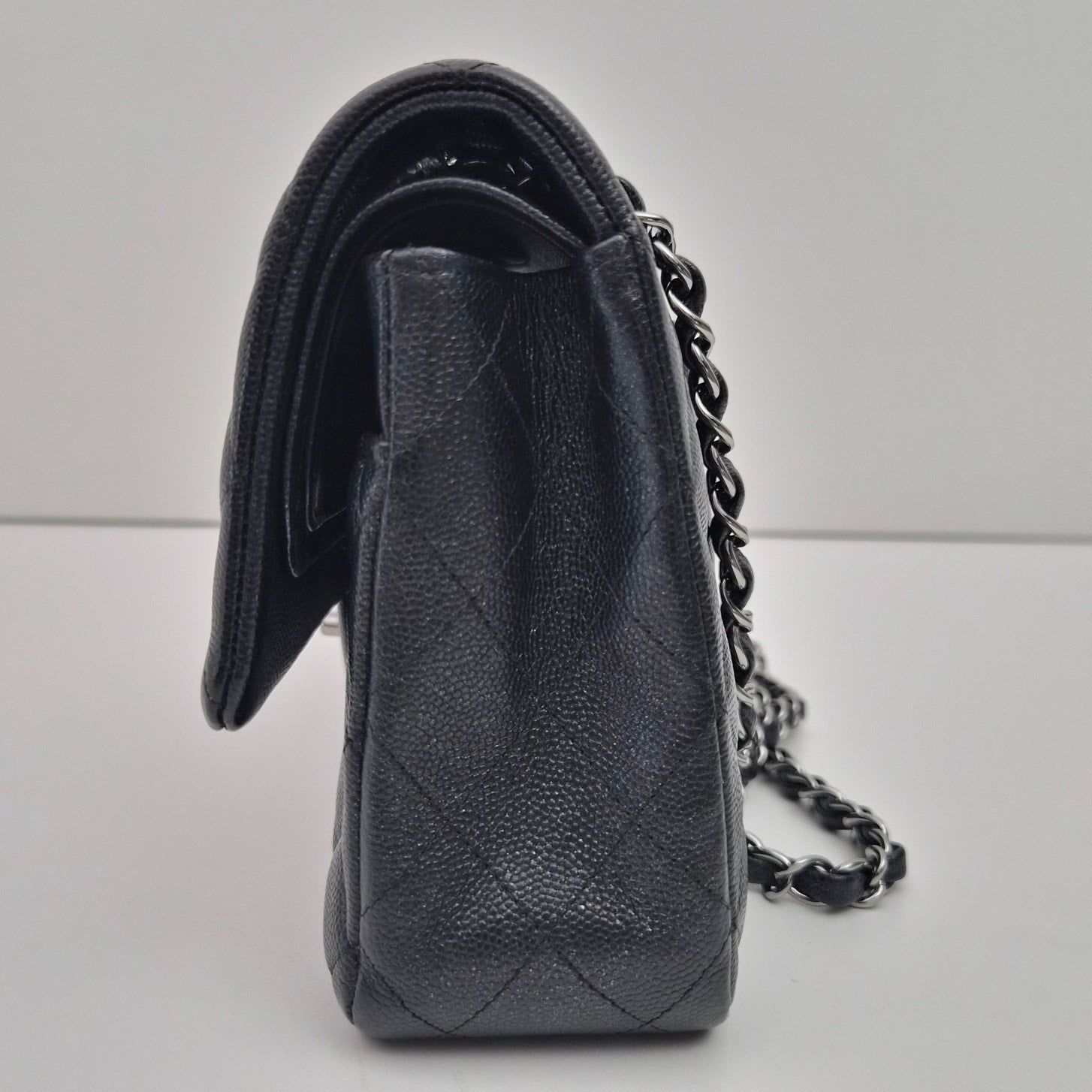 Chanel Classic Medium Glitter Flap 18C Iridescent Black Caviar Gunmetal Hardware