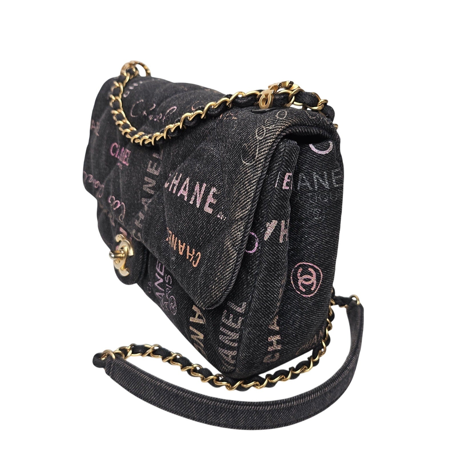Chanel Large Mood Flap Bag Multicolor Quilted Denim Gold Hardware