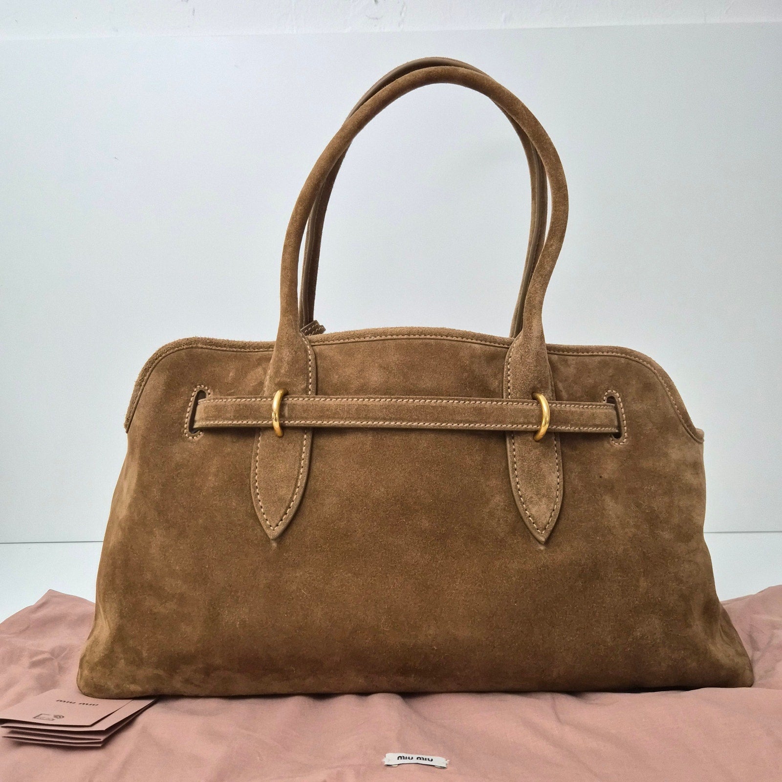 Miu Miu Camoscio Large Aventure Suede Bag Olive Green