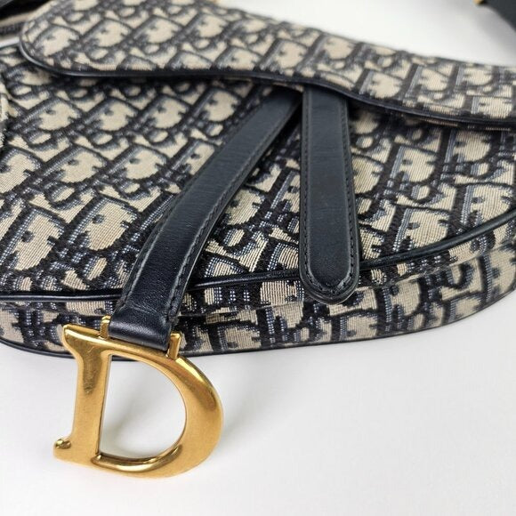 Christian Dior Oblique Saddle Bag Blue With Jacquard Strap