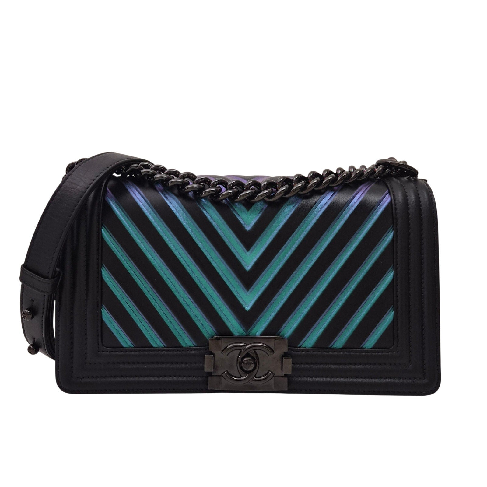 Chanel Iridescent Chevron Medium Boy Bag Black