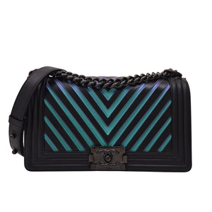 Chanel Iridescent Chevron Medium Boy Bag Black
