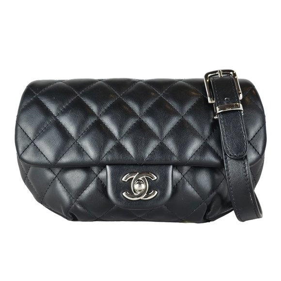 Chanel Quilted Uniform Leather CC Belt Bum Bag Black