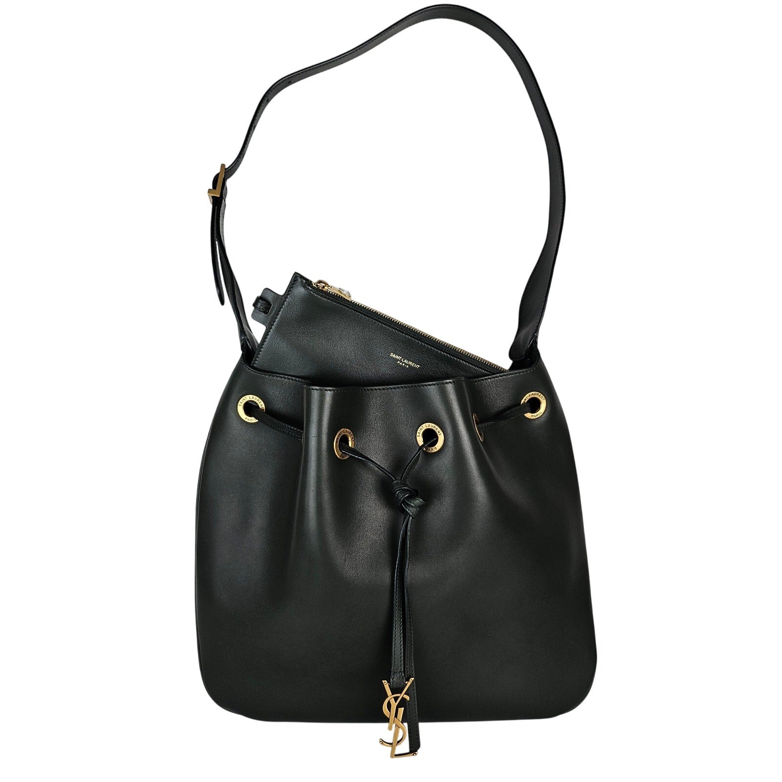 Saint Laurent Calfskin Paris VII Medium Hobo Dark Green