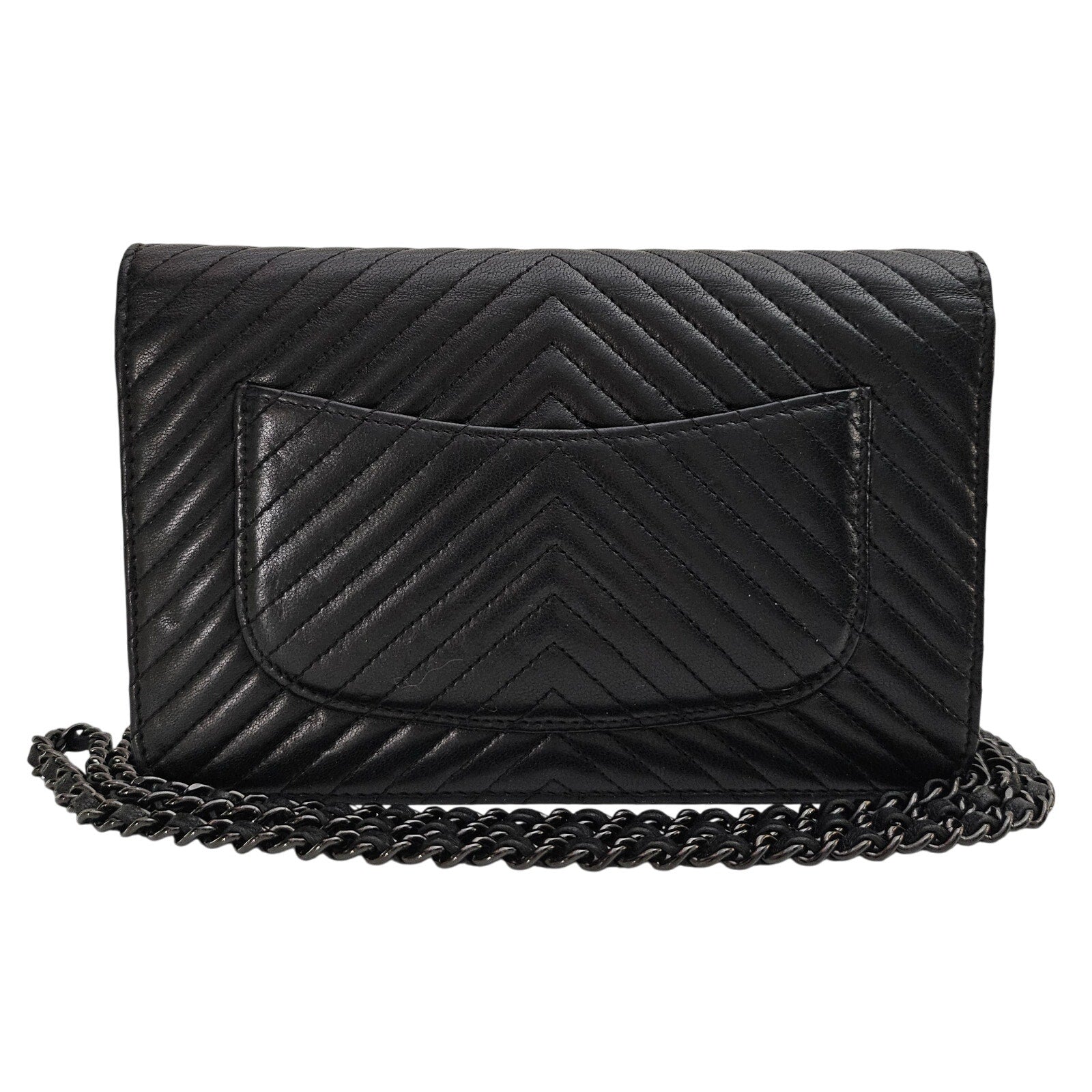 Chanel Chevron So Black Lambskin Wallet on Chain WOC