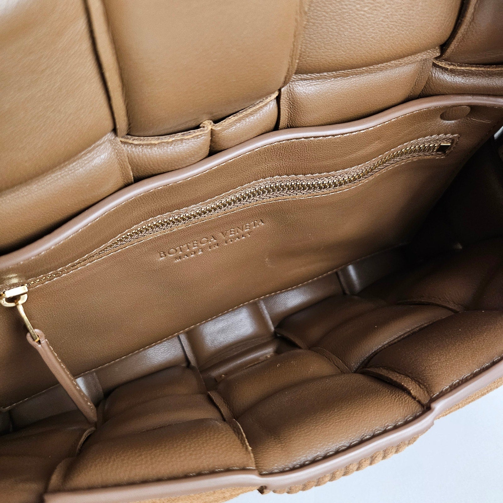 Bottega Veneta Brown Intreccio Corduroy Suede Padded Cassette