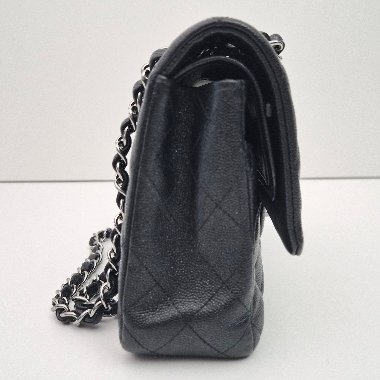 Chanel Classic Medium Glitter Flap 18C Iridescent Black Caviar Gunmetal Hardware