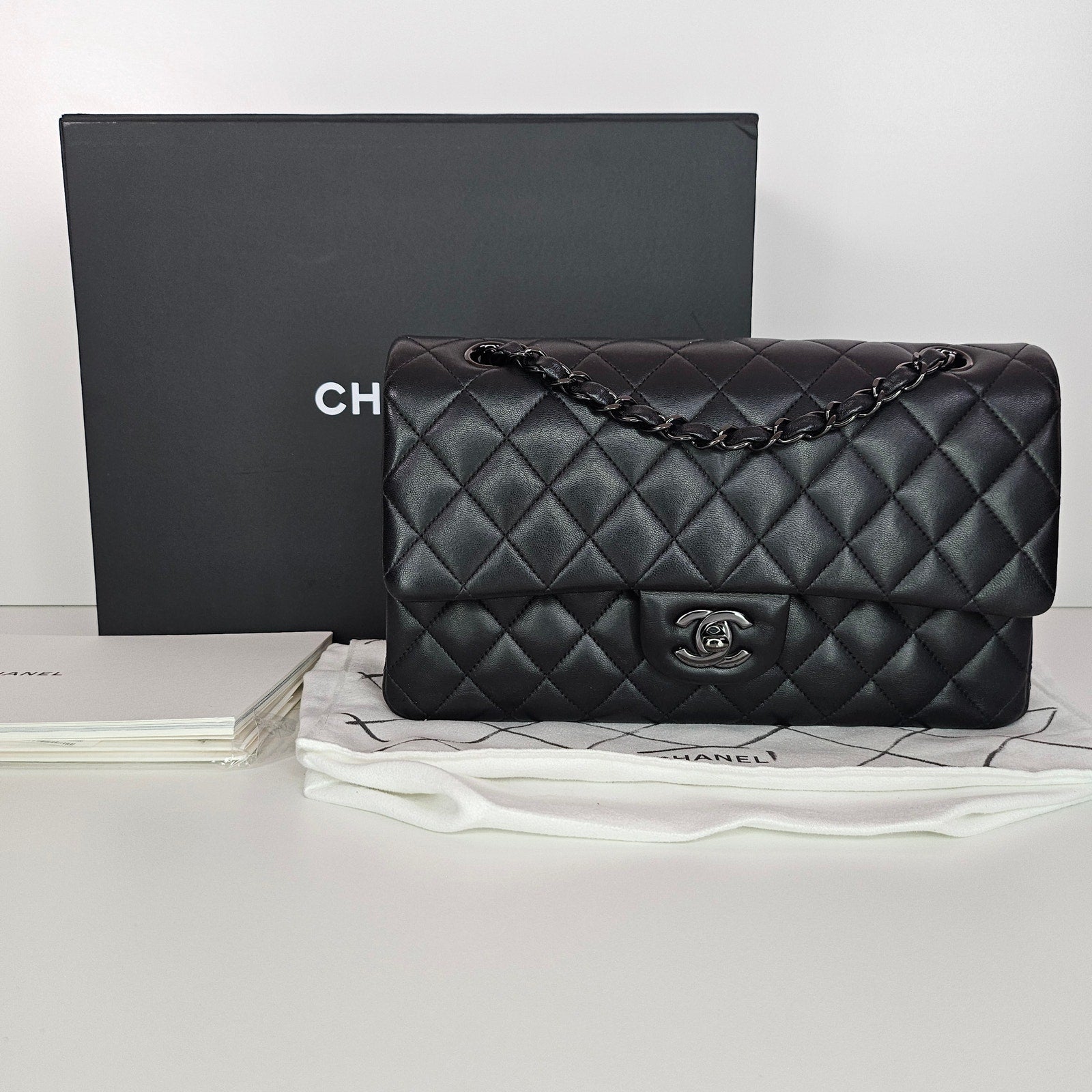 Chanel Lambskin Quilted Medium Double Flap So Black