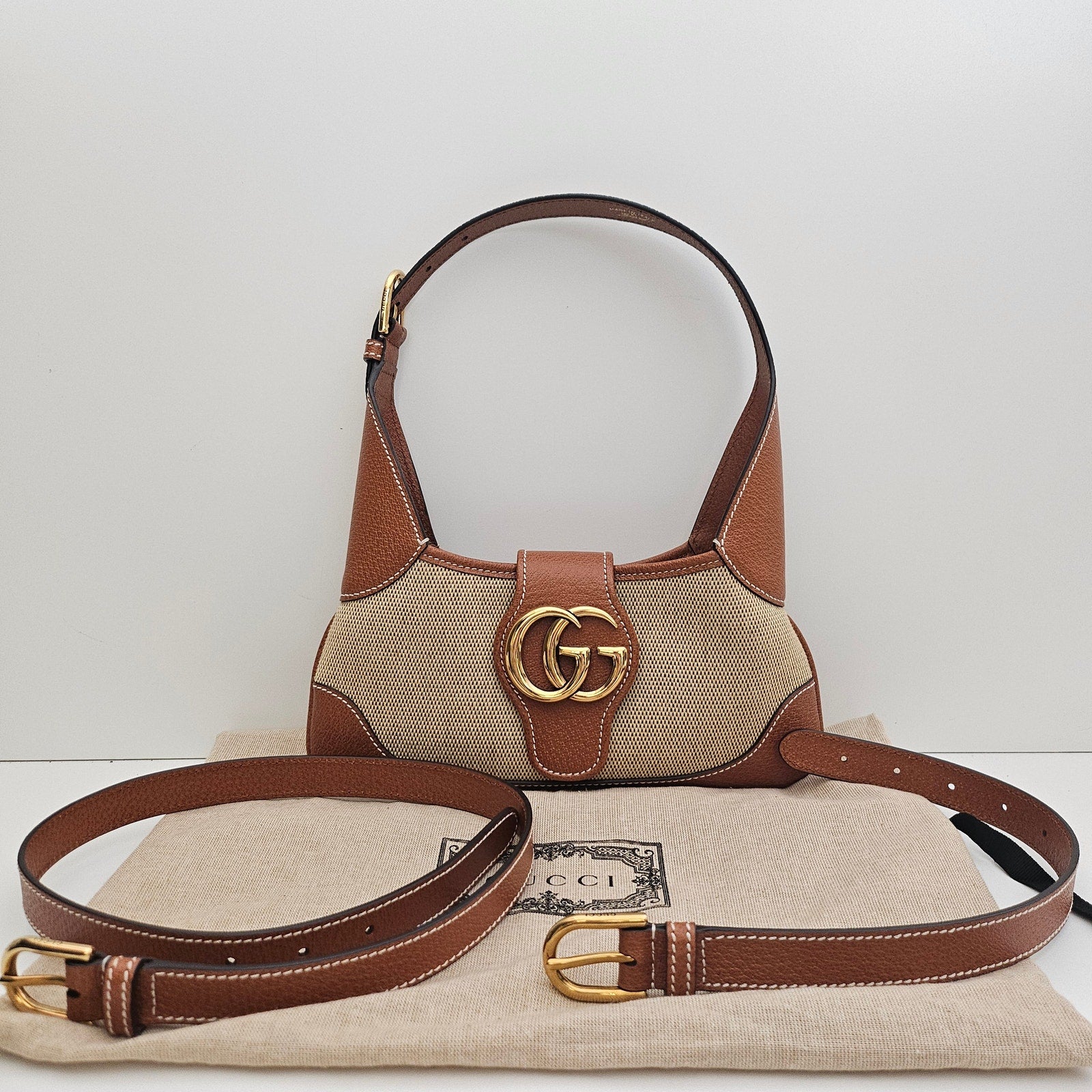 Gucci Aphrodite Small Canvas and Leather Brown Shoulder Bag