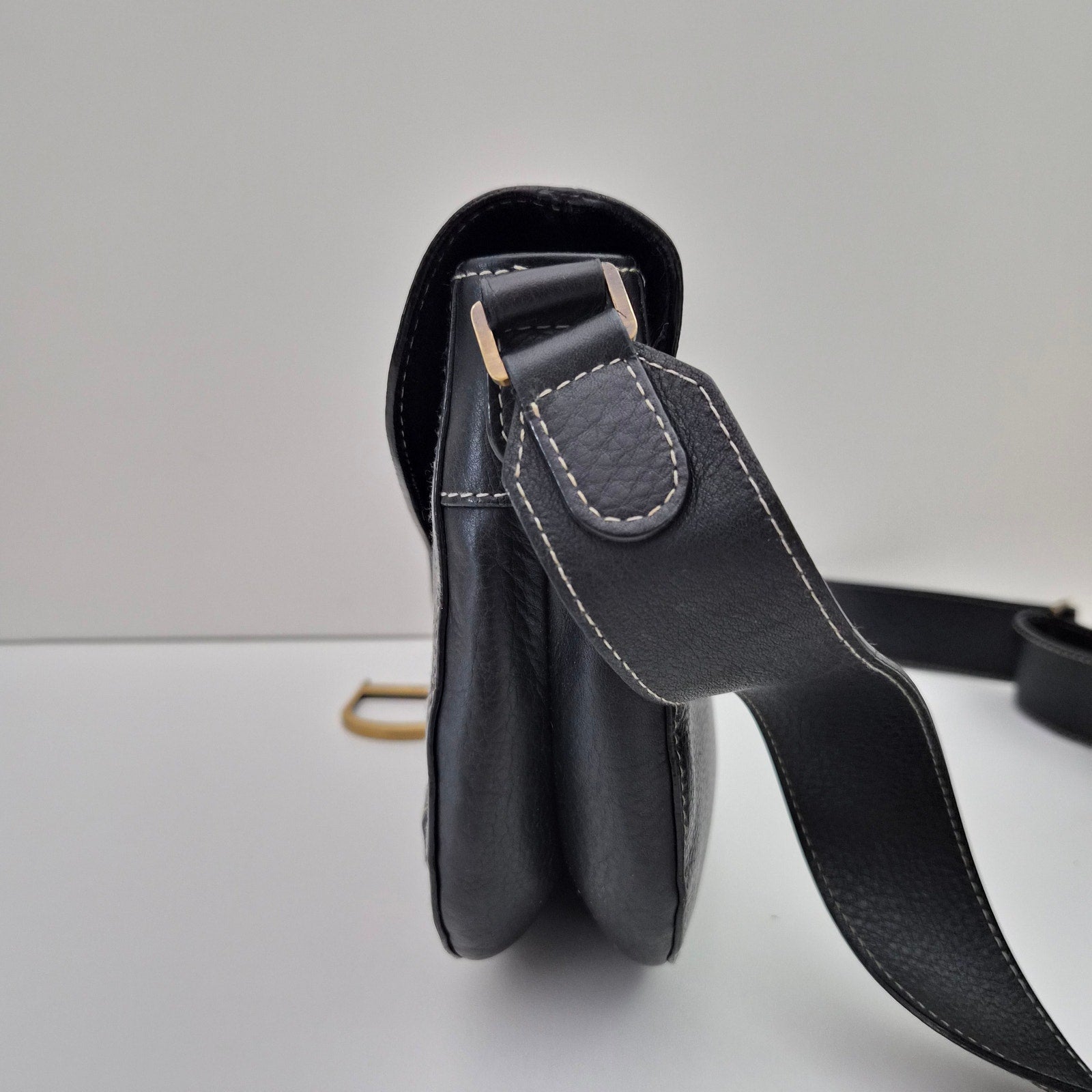 Christian Dior Vintage Saddle Messenger Bag Leather Black