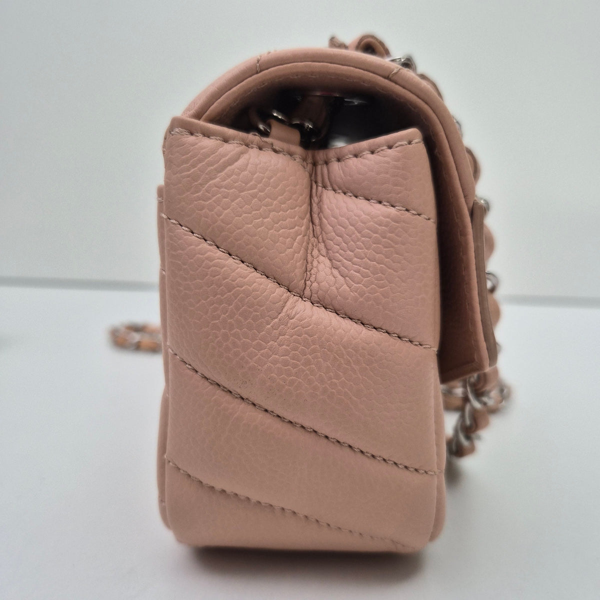 Chanel Caviar Chevron Quilted Small Single Flap Light Pink