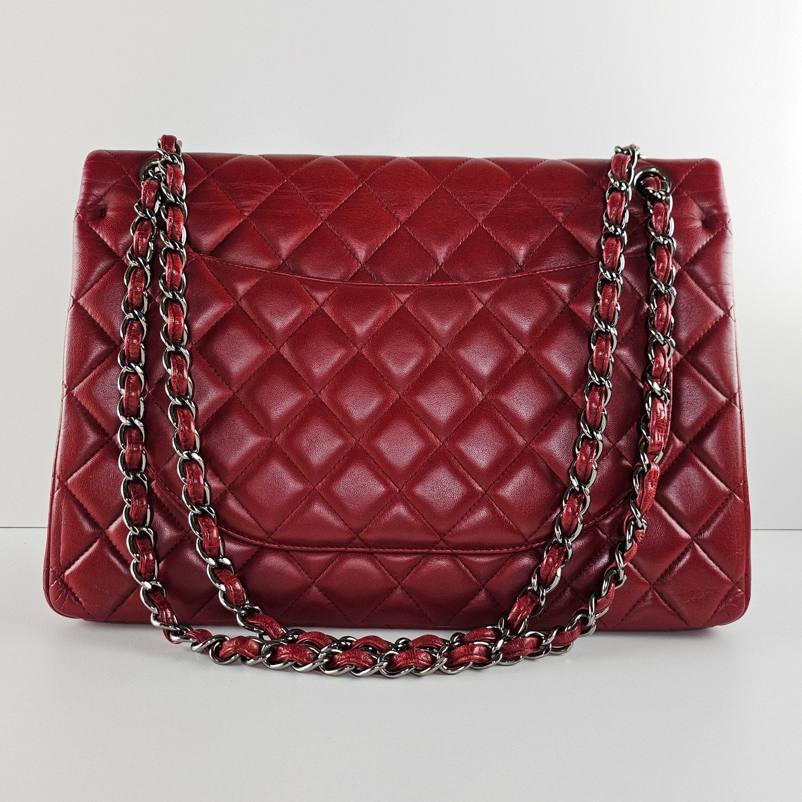 Chanel Burgundy Red Maxi Lambskin Classic Flap Bag