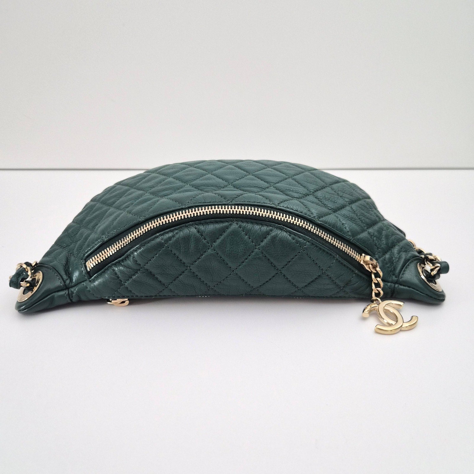 Chanel Calfskin Quilted Banane Waist Bag Fanny Pack Green