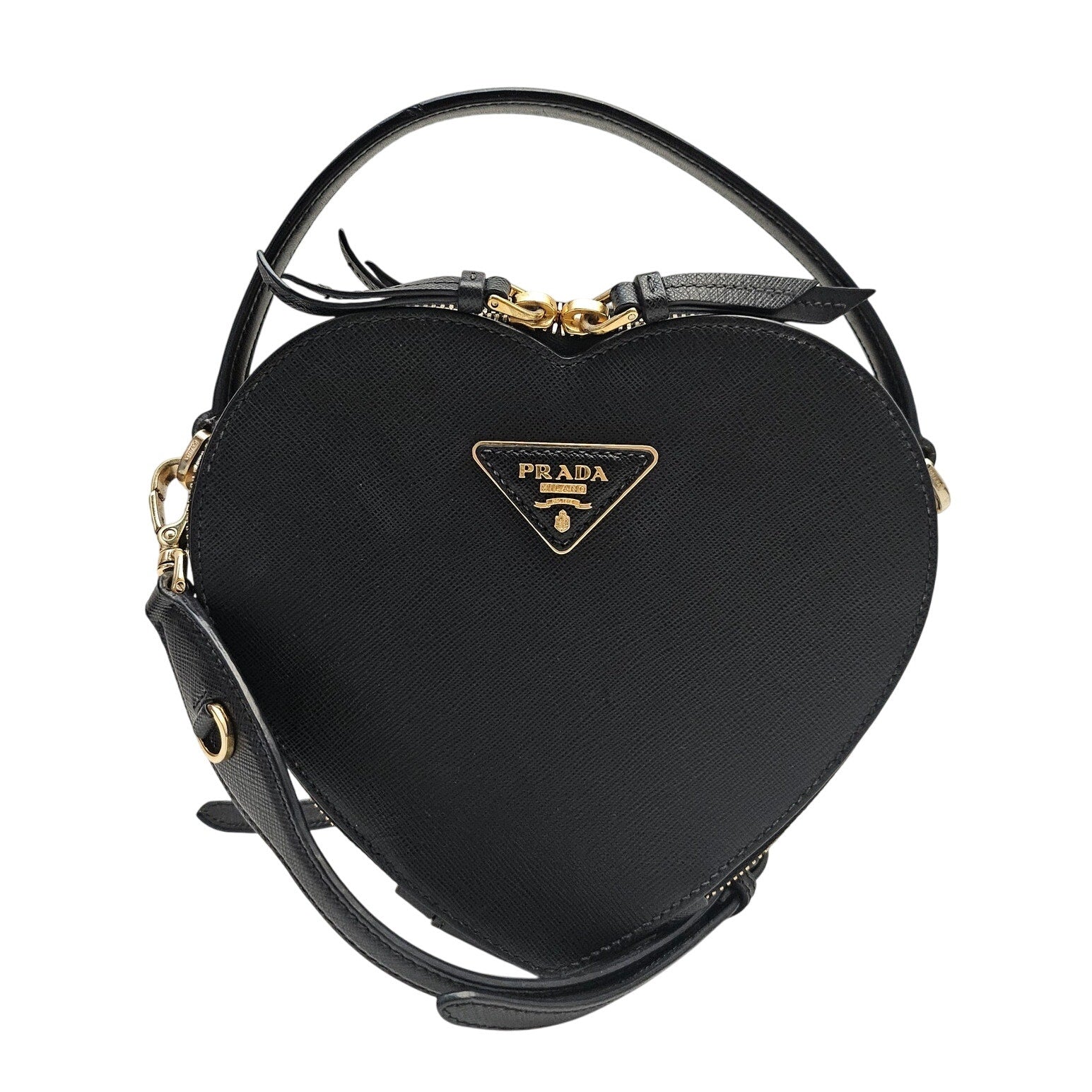 Prada Saffiano Leather Odette Heart Crossbody Black