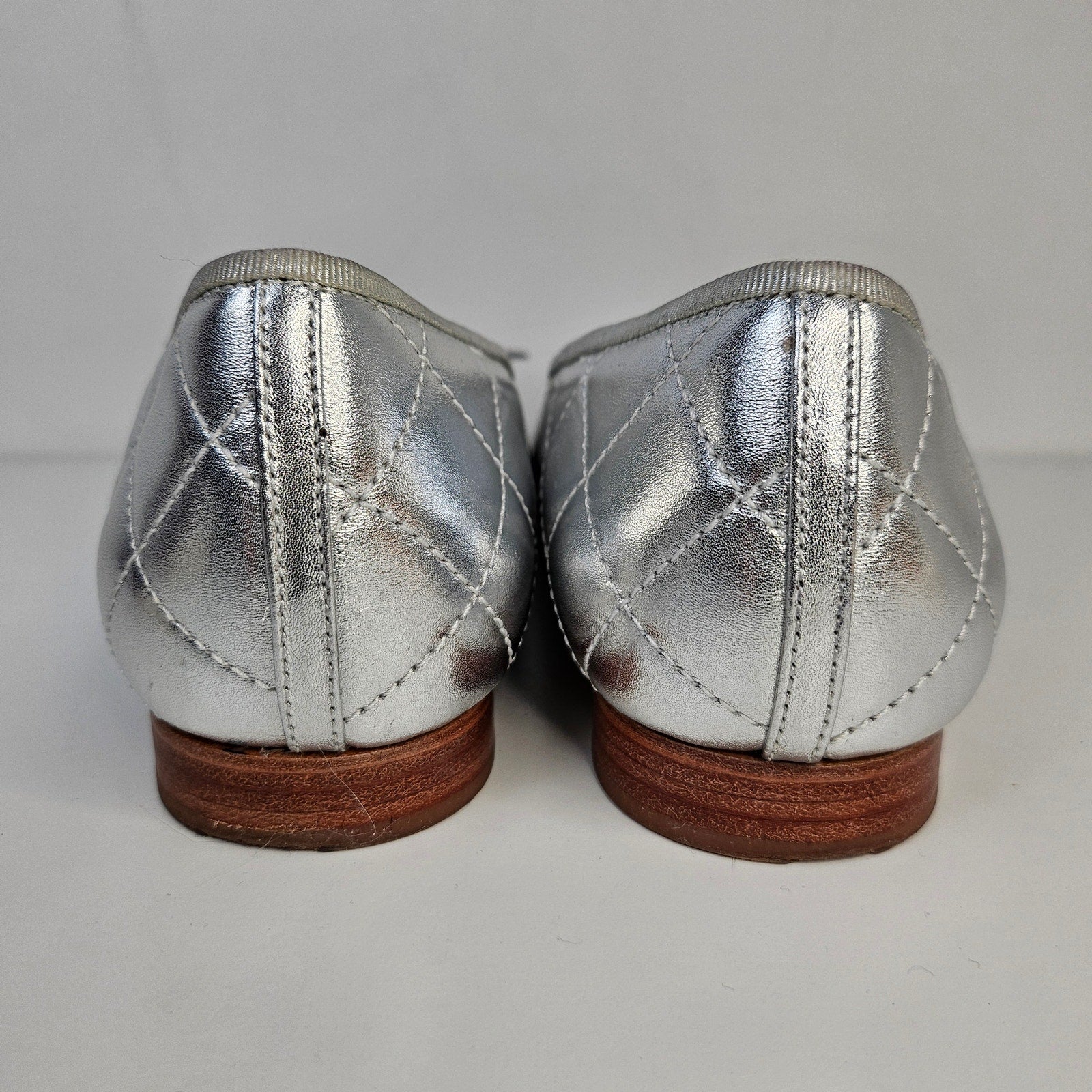 Chanel Silver Quilted Leather Ballet Flats US 8 / EU 38