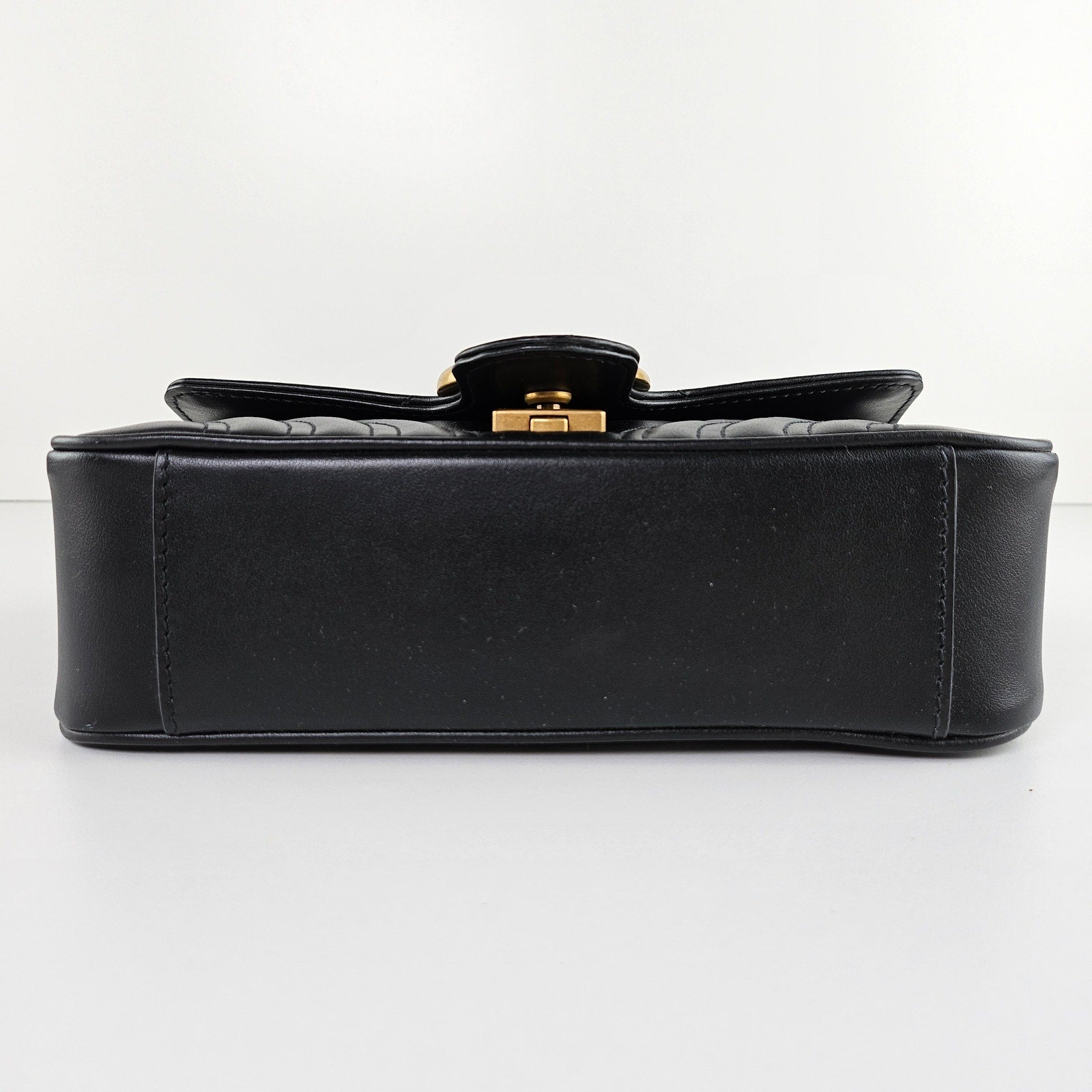 Gucci Matelasse Leather Mini GG Marmont Shoulder Bag Black