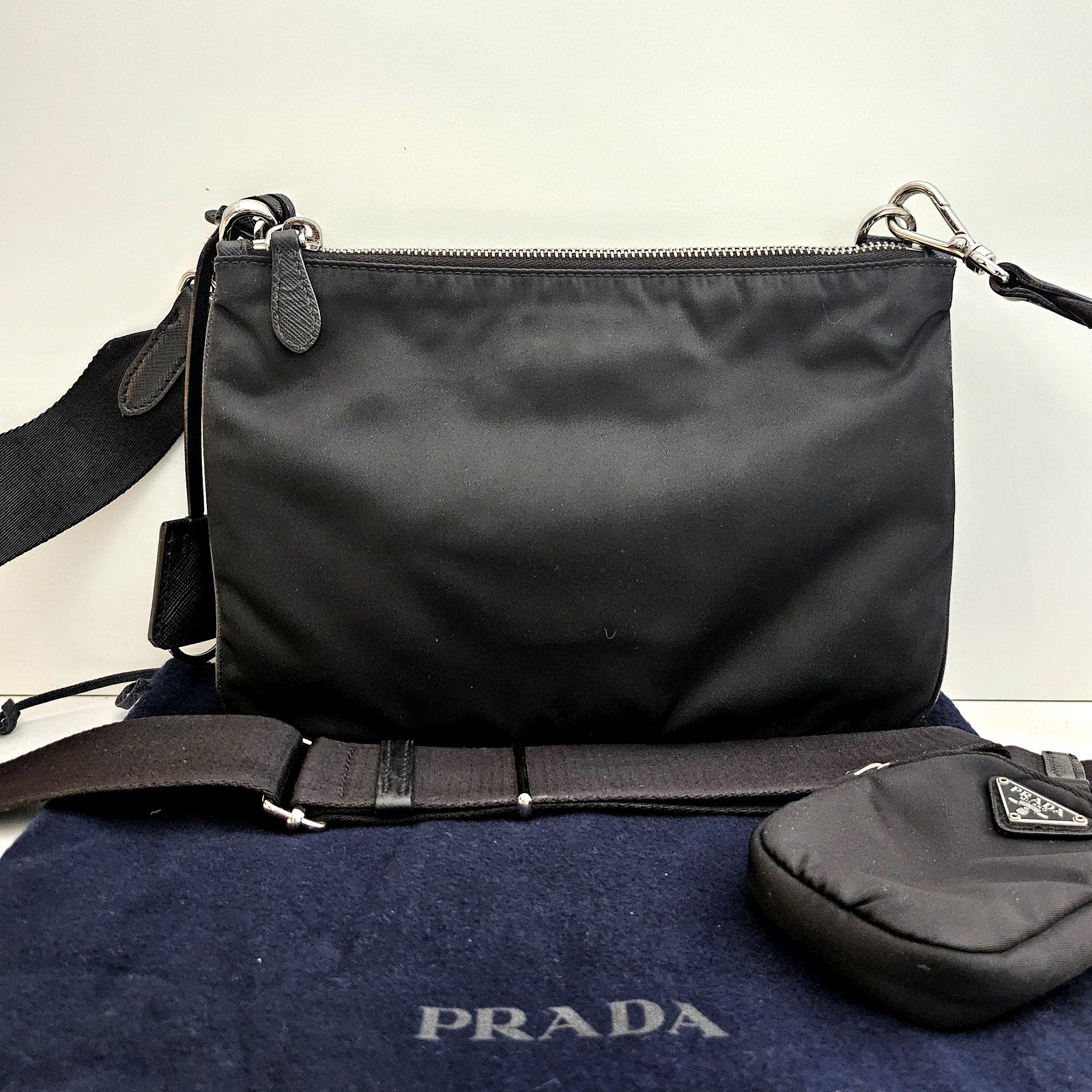 Prada Re-Nylon Saffiano Re-Edition 2000 Double Zip Crossbody Bag Black
