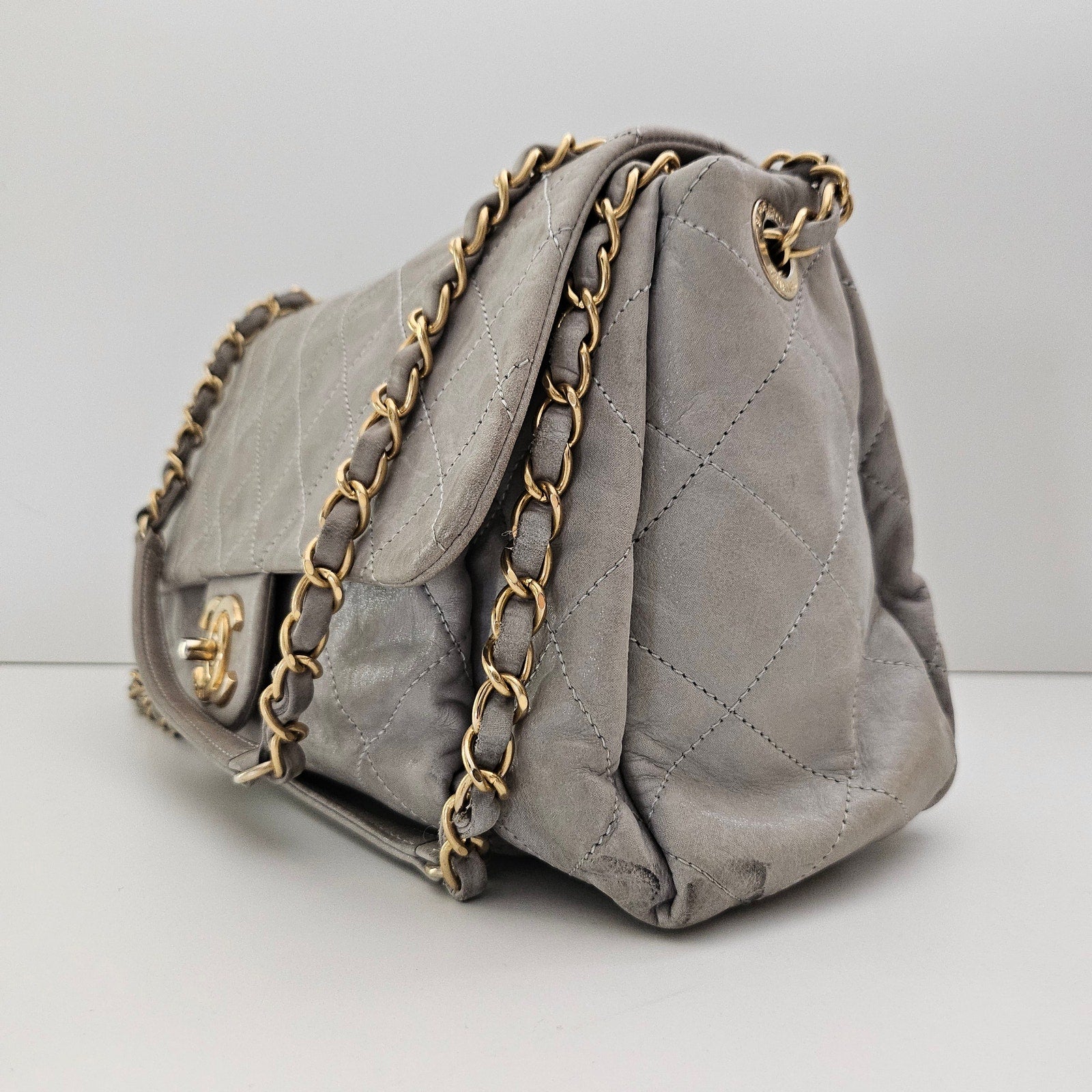 Chanel Grey Calfskin Chic Accordion Small Flap Bag