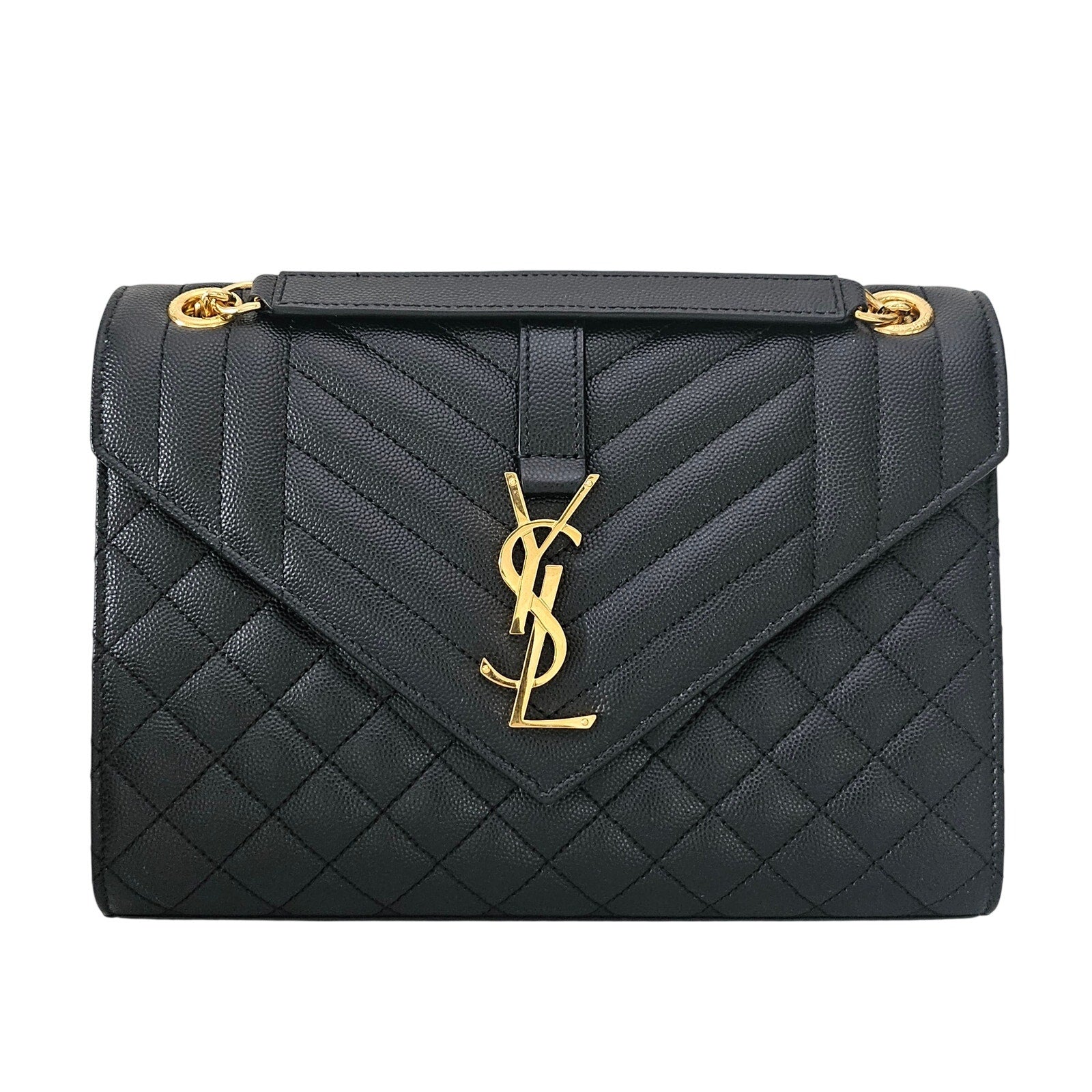 Saint Laurent Grain De Poudre Matelasse Triquilt Medium Satchel Black