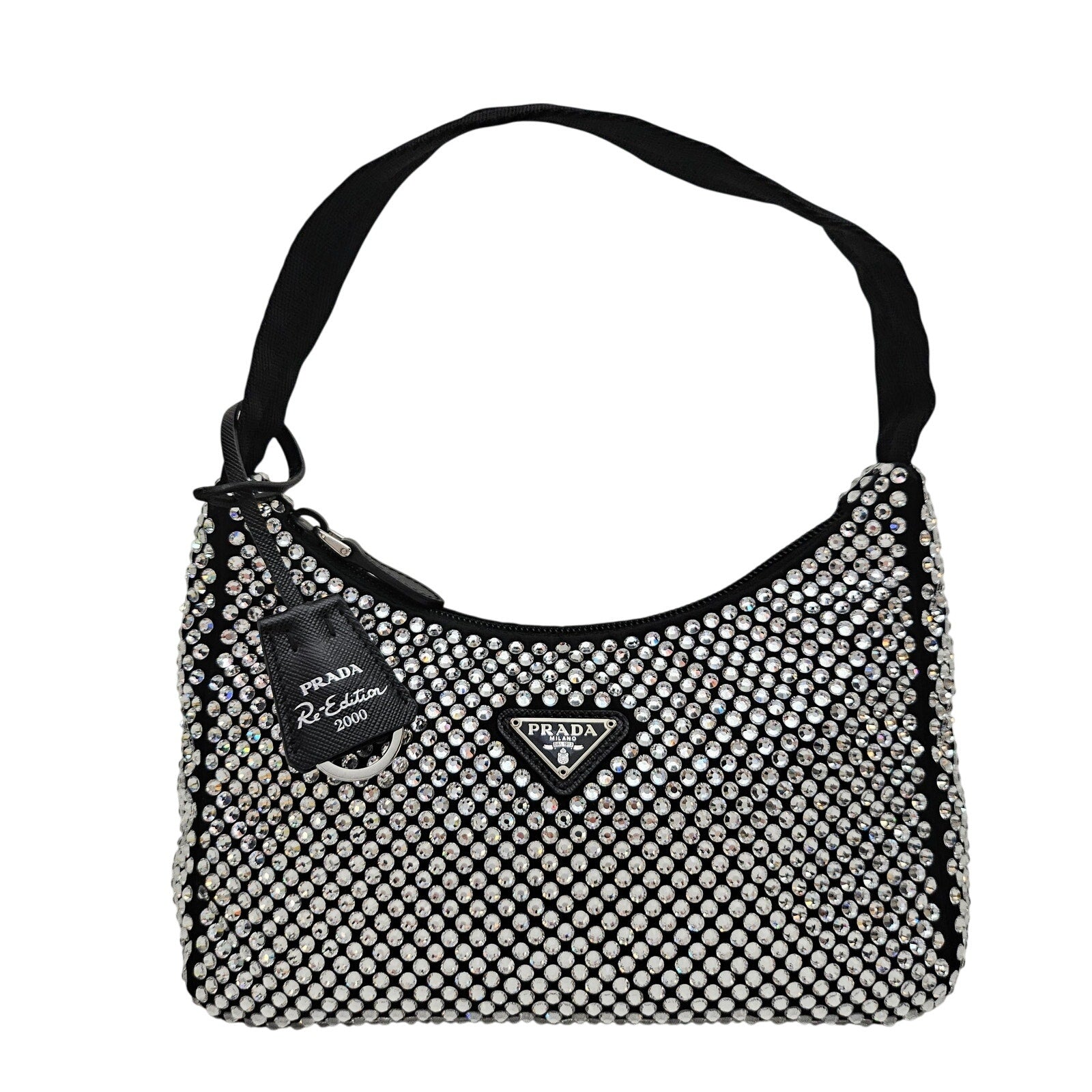 Prada Satin Crystal Mini Re-Edition 2000 Bag Black
