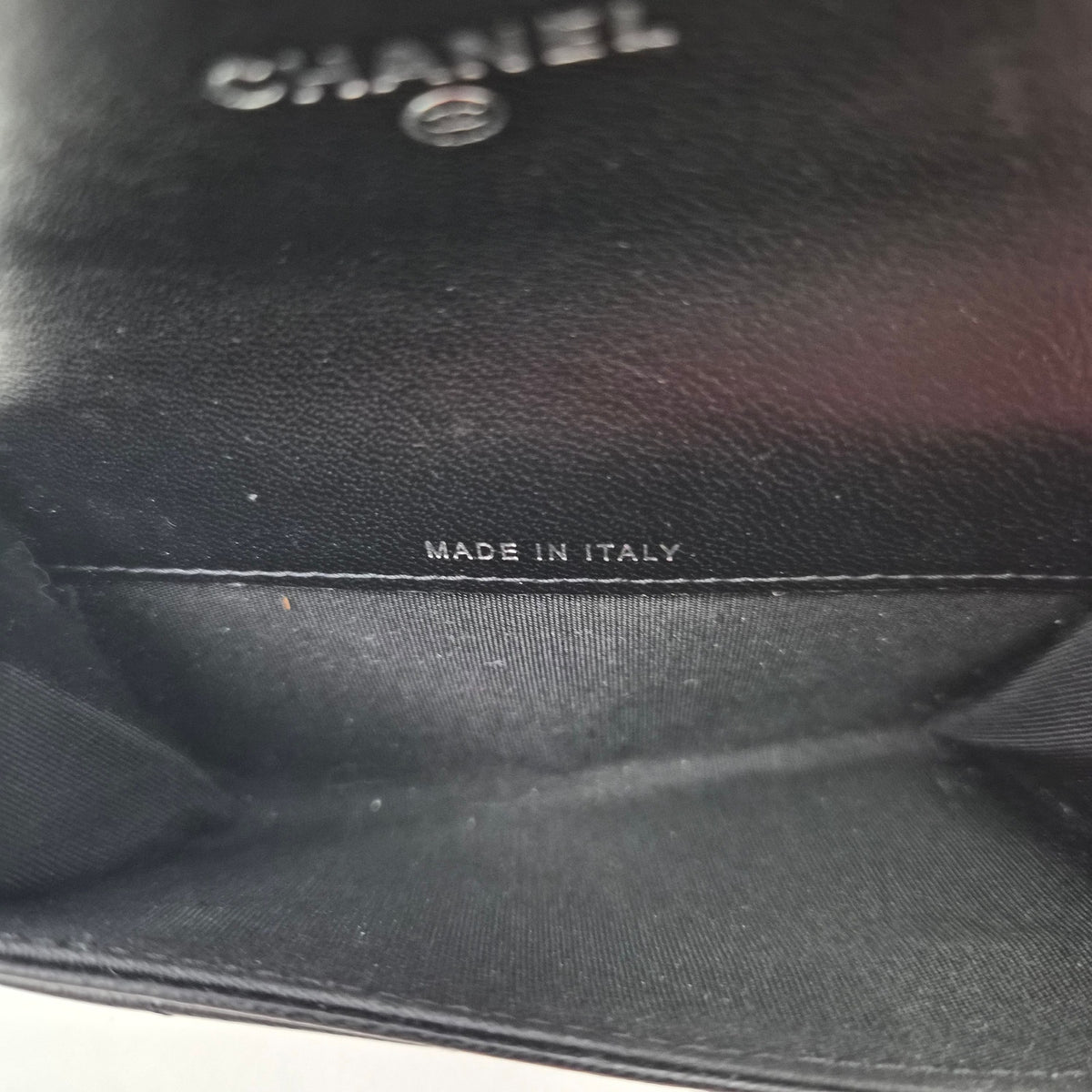 Chanel Lambskin Chevron Quilted Studded Cardholder Wallet Black