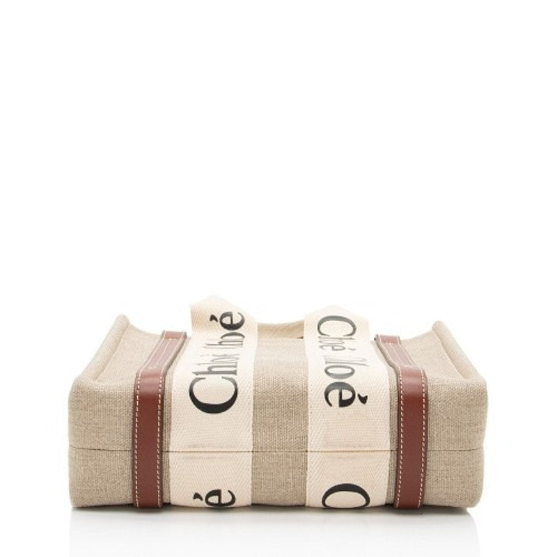 Chloe Small Woody Ribbon Tote With Strap White Brown