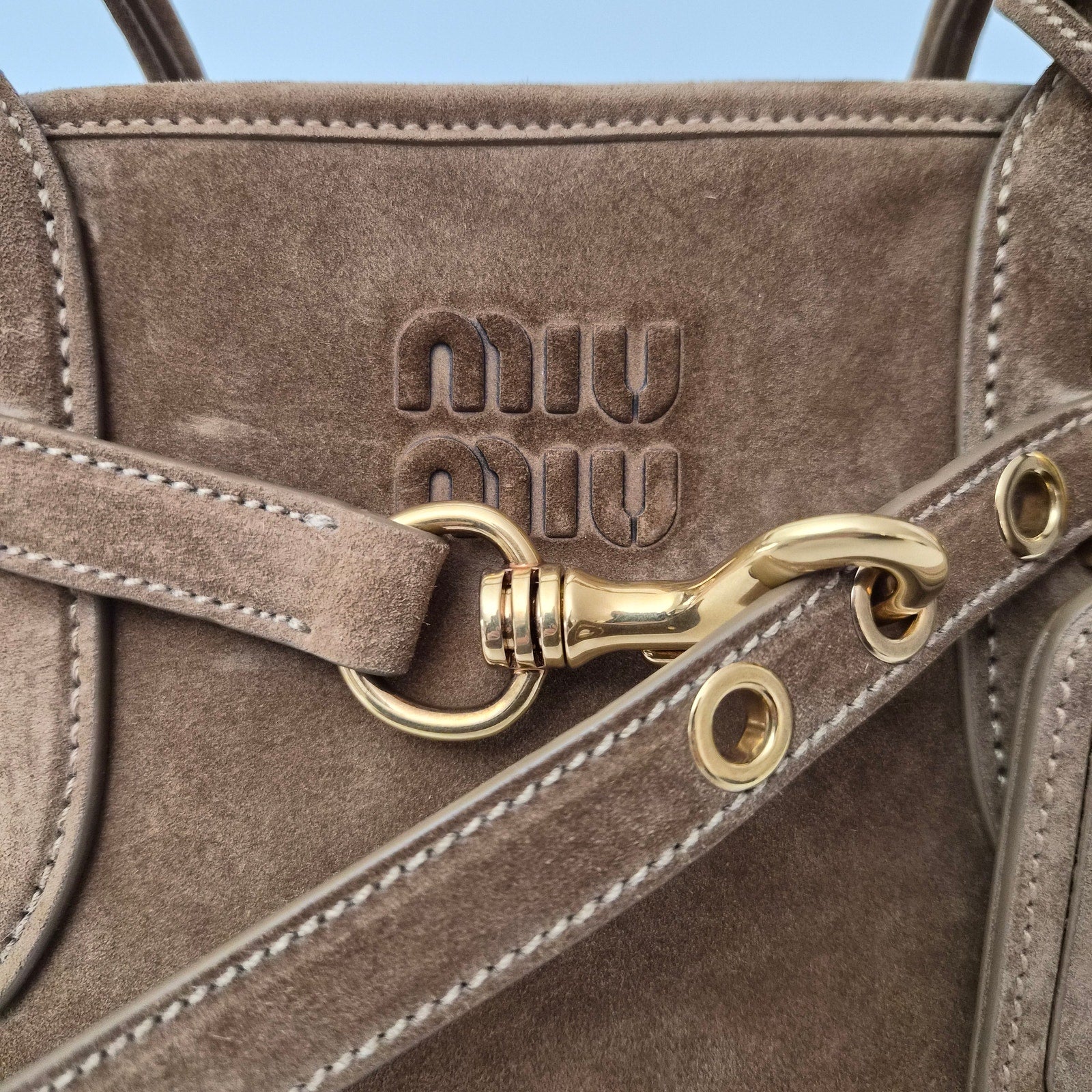 Miu Miu Camoscio Large Aventure Suede Bag Olive Green