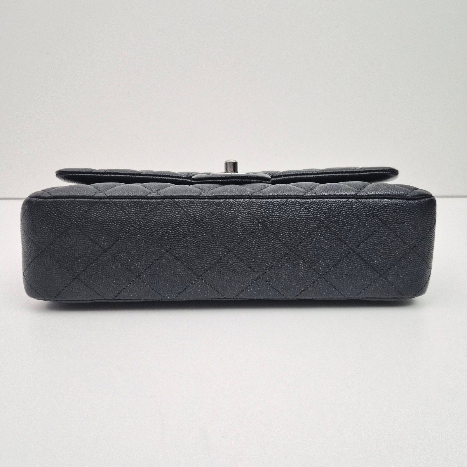 Chanel Classic Medium Glitter Flap 18C Iridescent Black Caviar Gunmetal Hardware