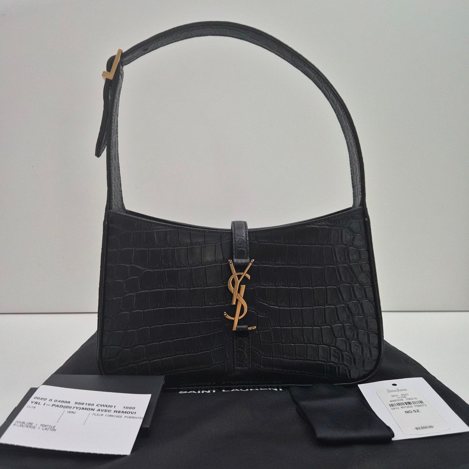 Saint Laurent Croc Leather Le 5 A 7 Hobo Black