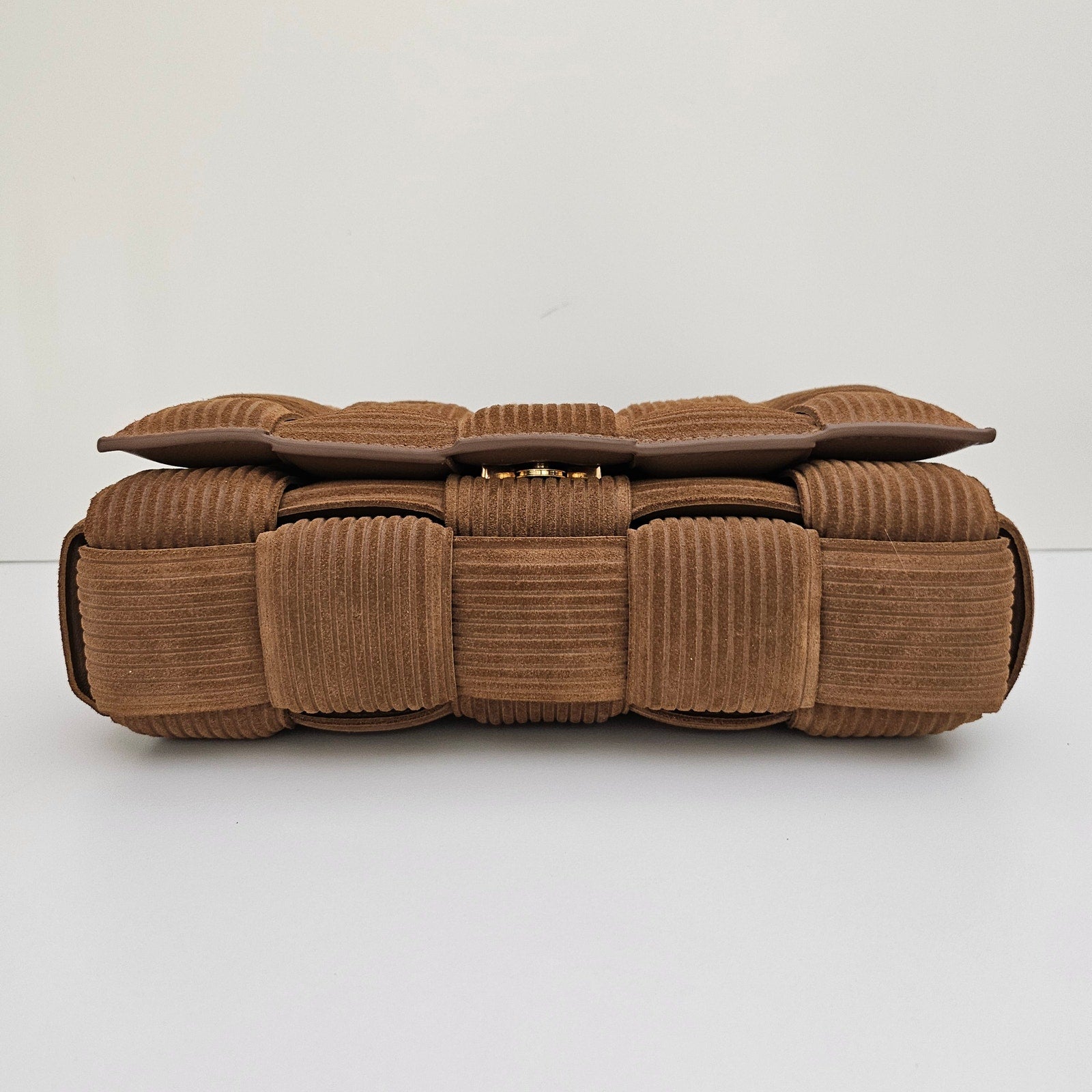 Bottega Veneta Brown Intreccio Corduroy Suede Padded Cassette