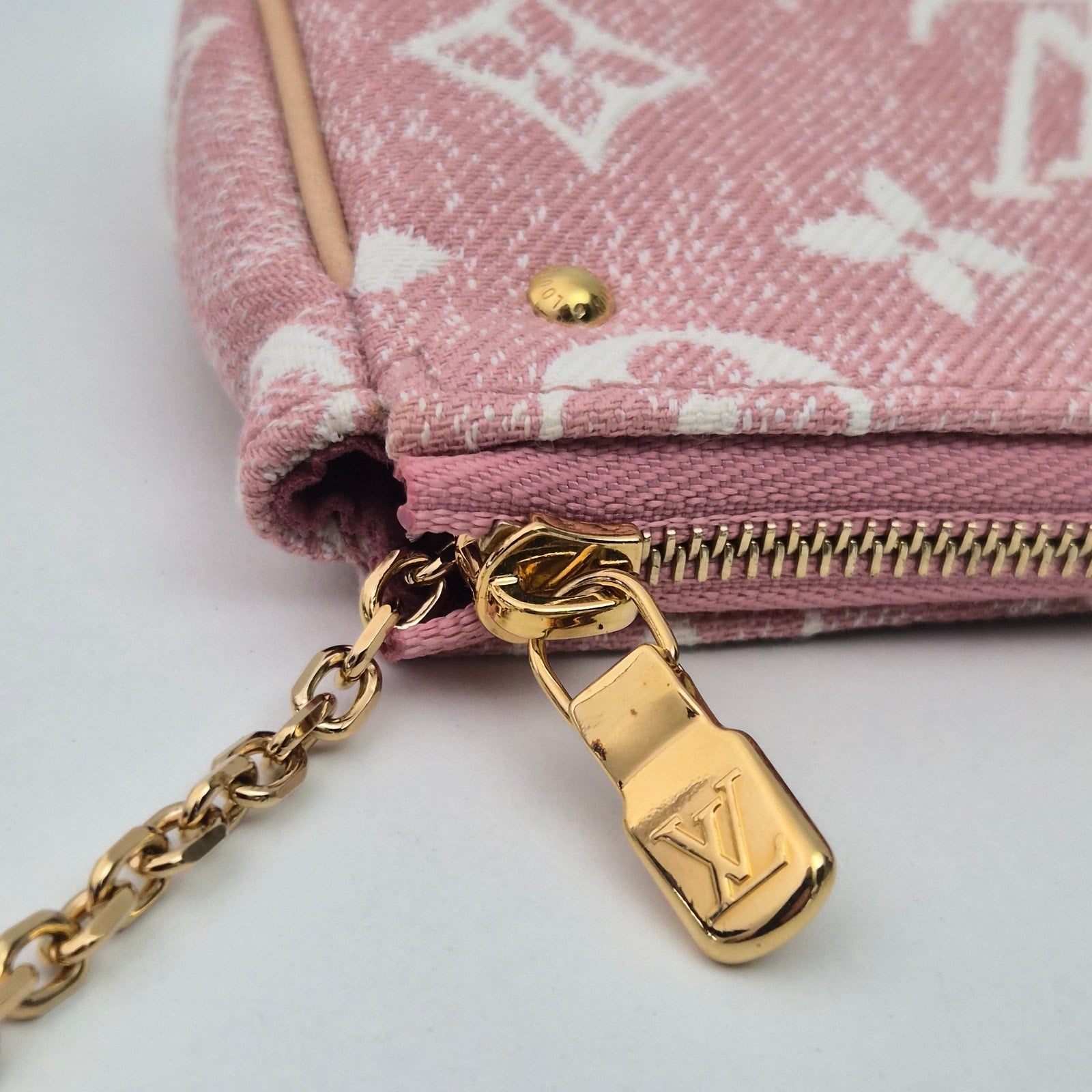 Louis Vuitton Monogram Jacquard Micro Pochette Case Pink White Denim