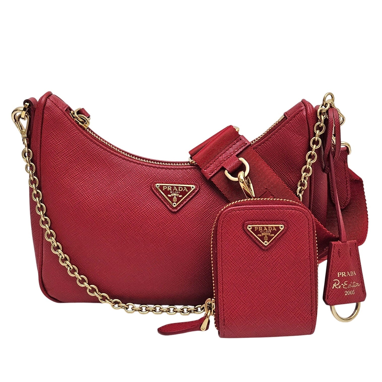 Prada Saffiano Leather Re Edition 2005 Bag Fiery Red