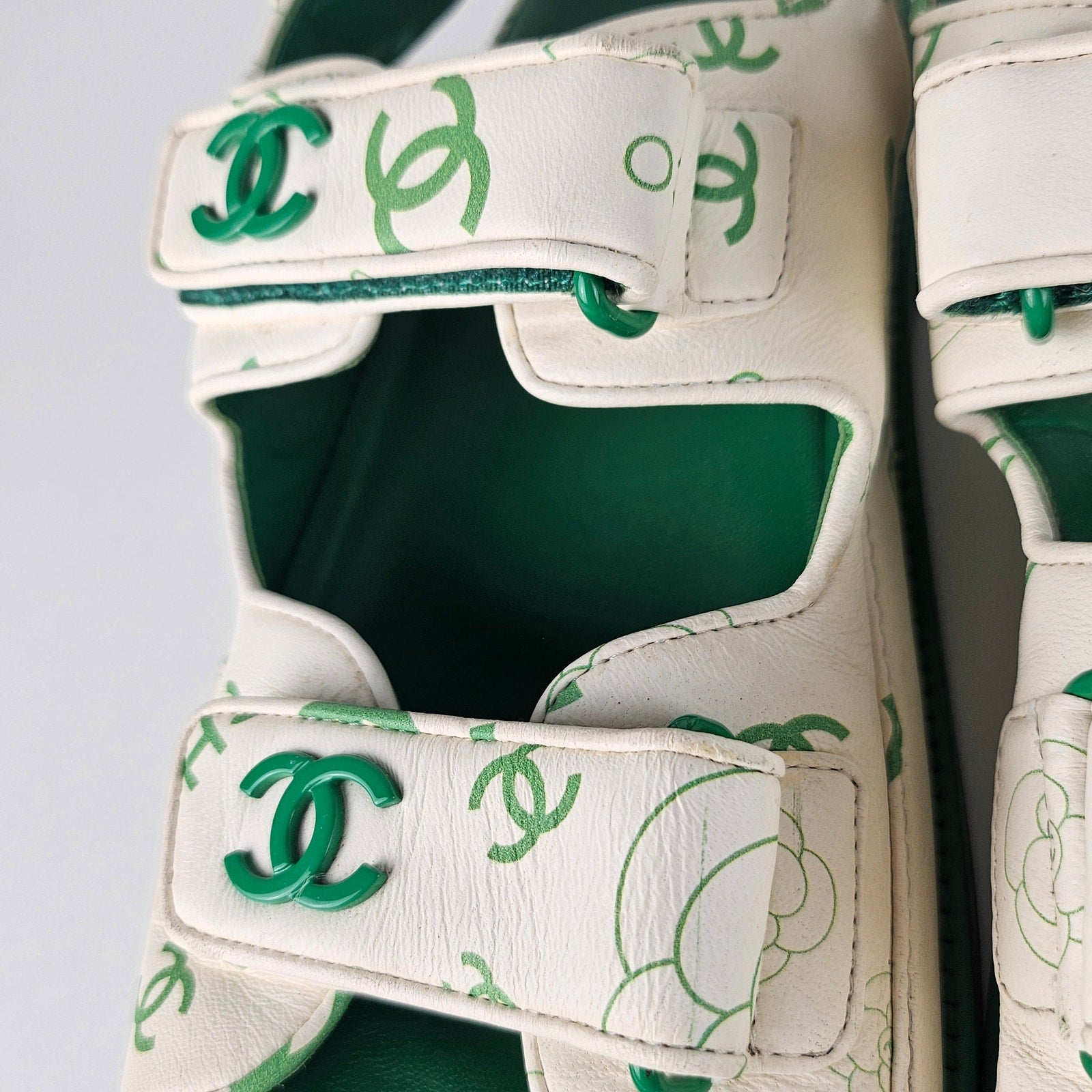 Chanel Green CC Dad Sandals US 8 / EU 38