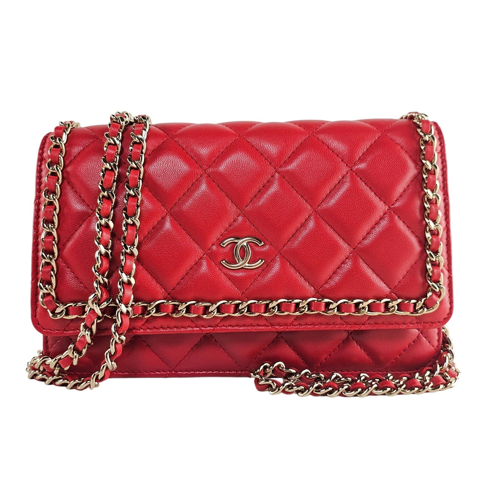 Chanel Chain Around Wallet on Chain Quilted Lambskin Red