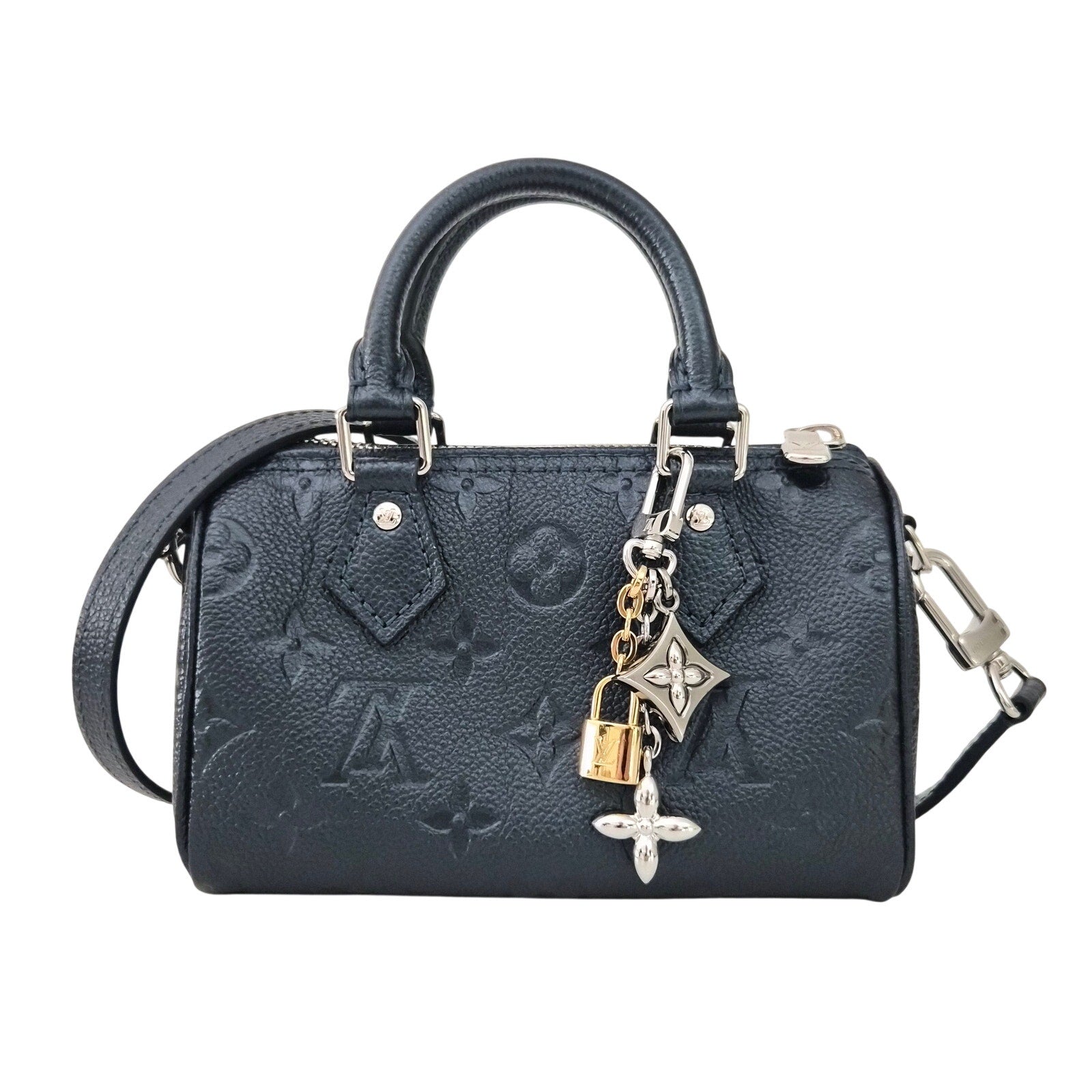 Louis Vuitton Shimmery Ink Black Empreinte Leather Nano Speedy