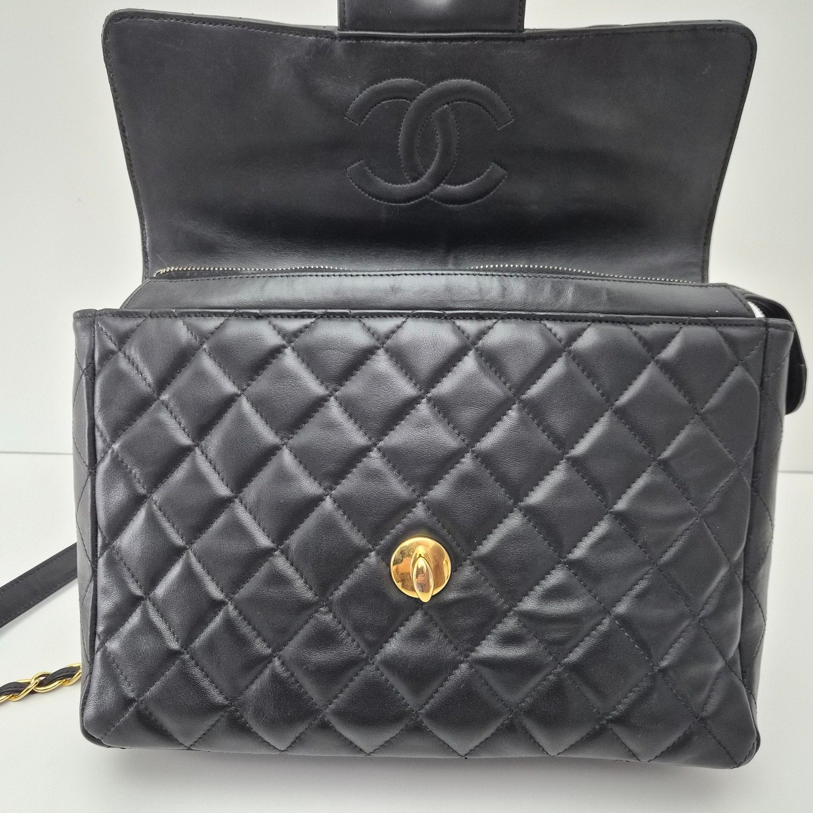 Chanel Black Lambskin Vintage Backpack Oversized CC GHW 24k plated