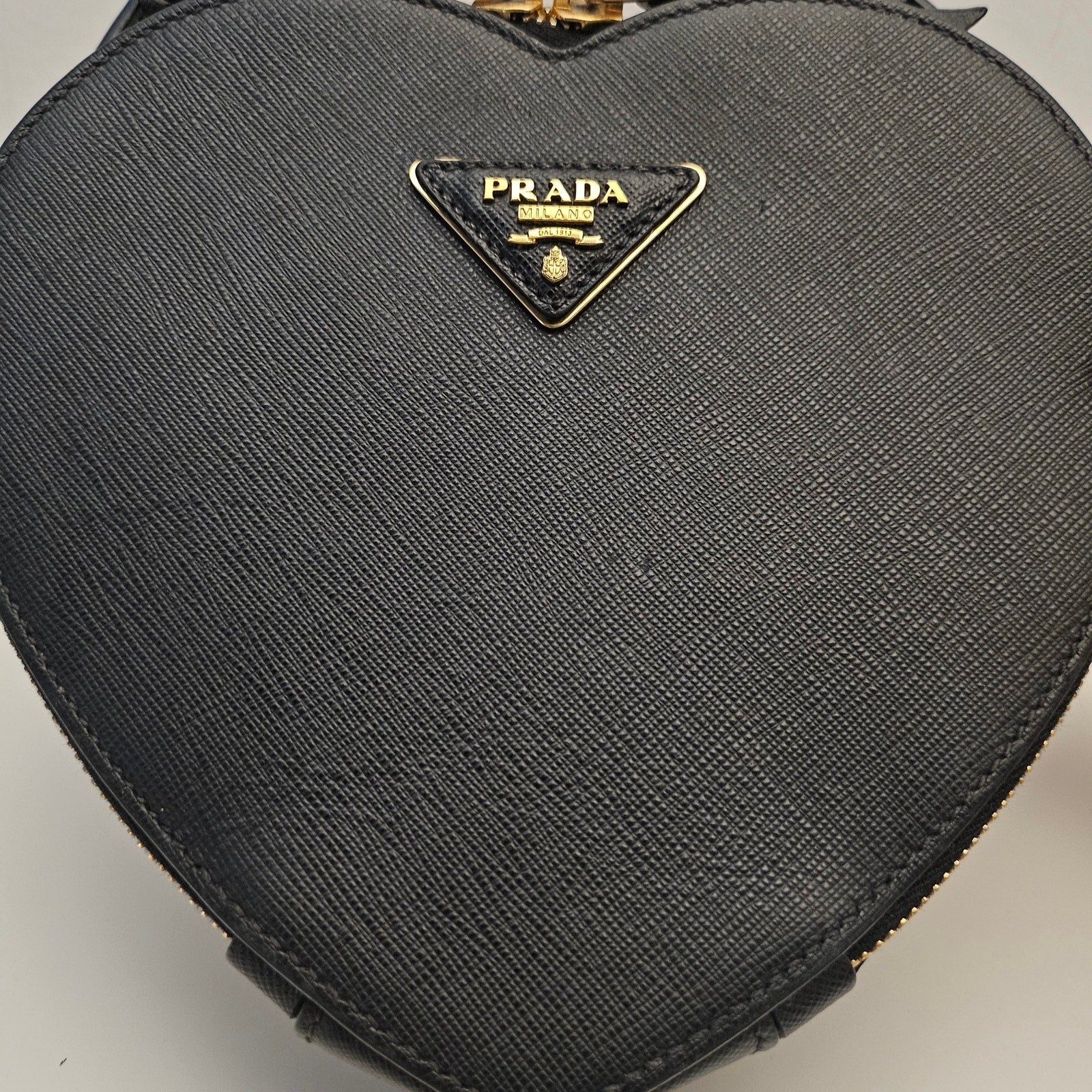 Prada Saffiano Leather Odette Heart Crossbody Black
