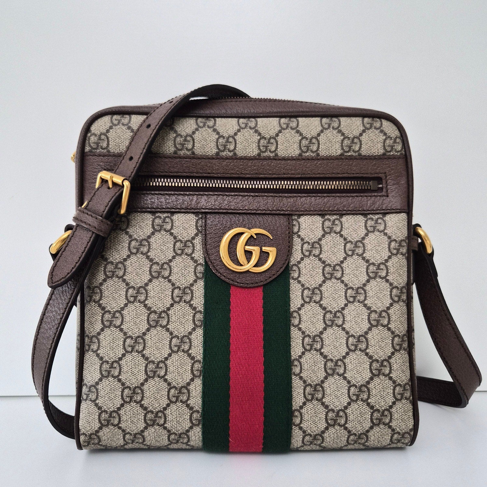 Gucci GG Supreme Monogram Web Small Ophidia Messenger Bag Brown