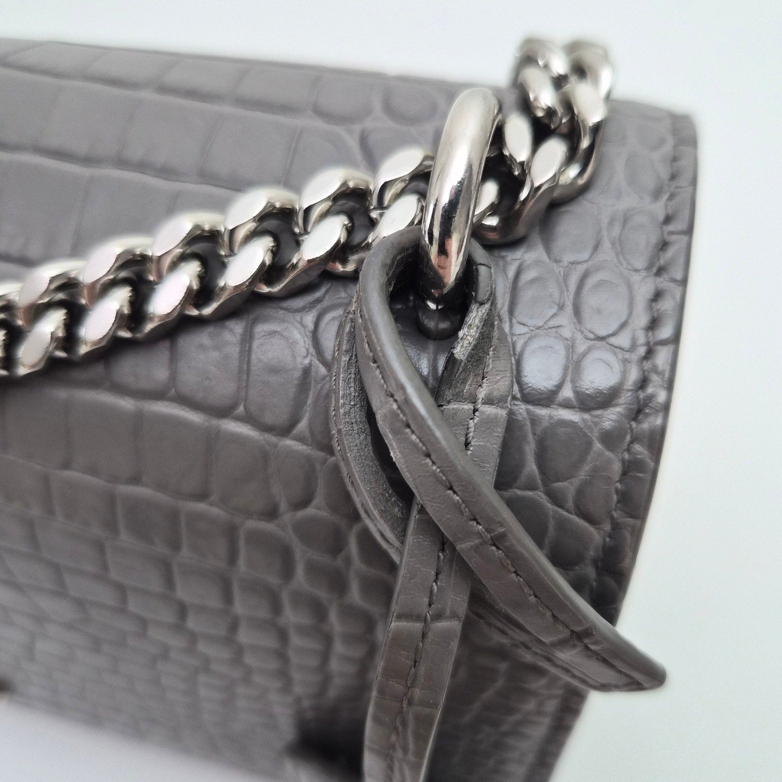 Saint Laurent Medium Croc Gray Sunset Shoulder Bag