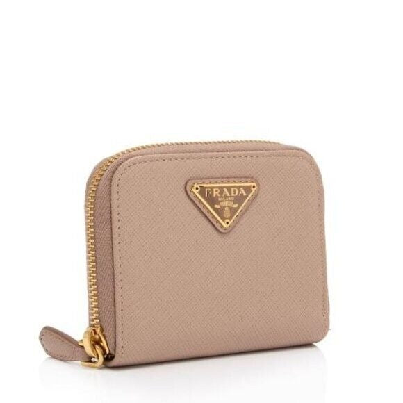 Prada Saffiano Zip Around Card Holder Beige