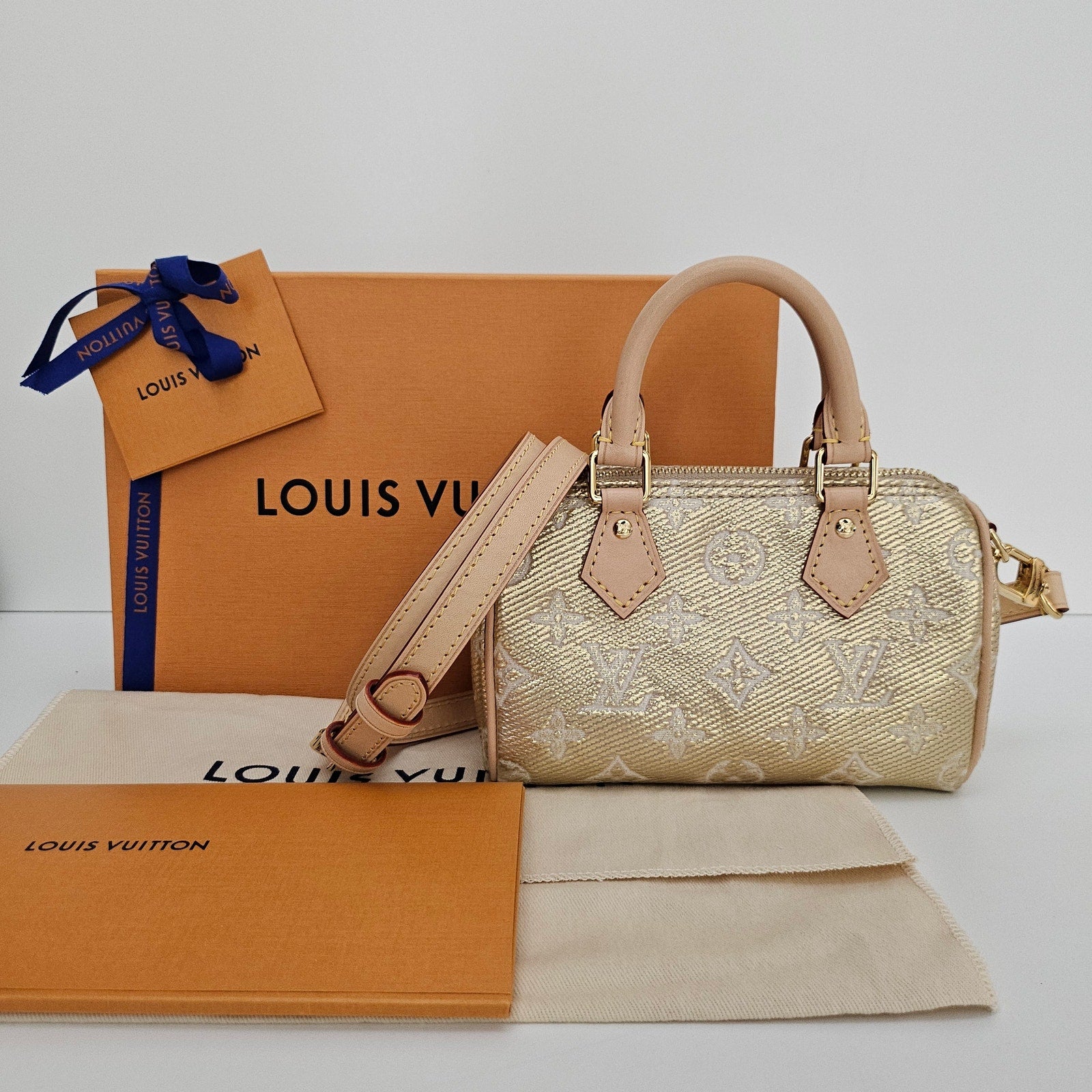 Louis Vuitton Monoglam Nano Speedy Gold