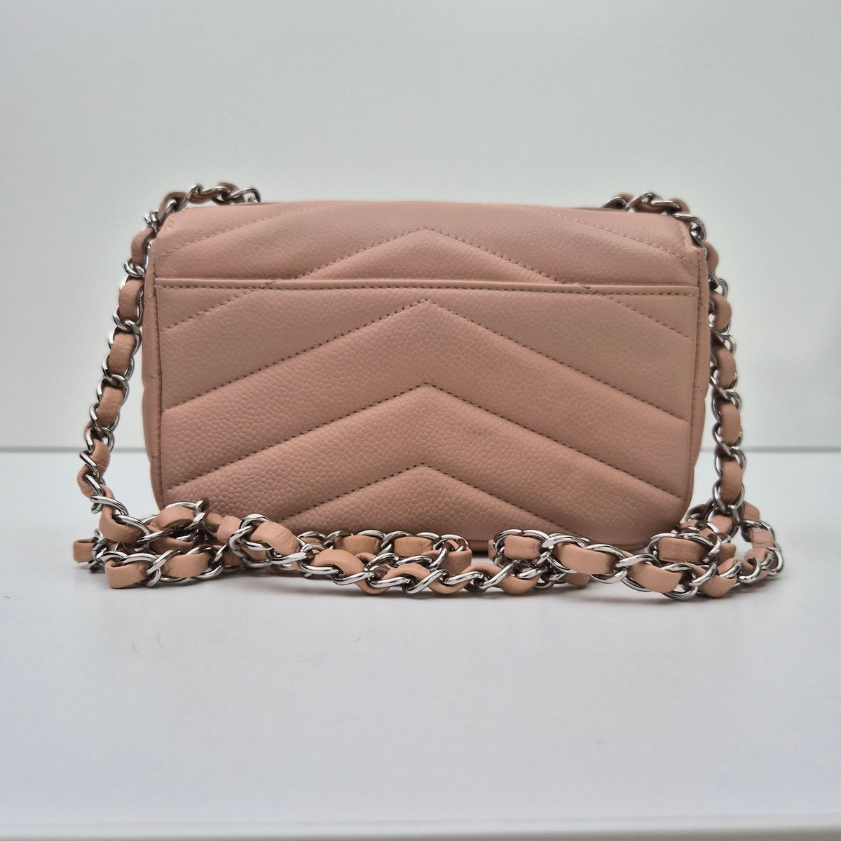 Chanel Caviar Chevron Quilted Small Single Flap Light Pink